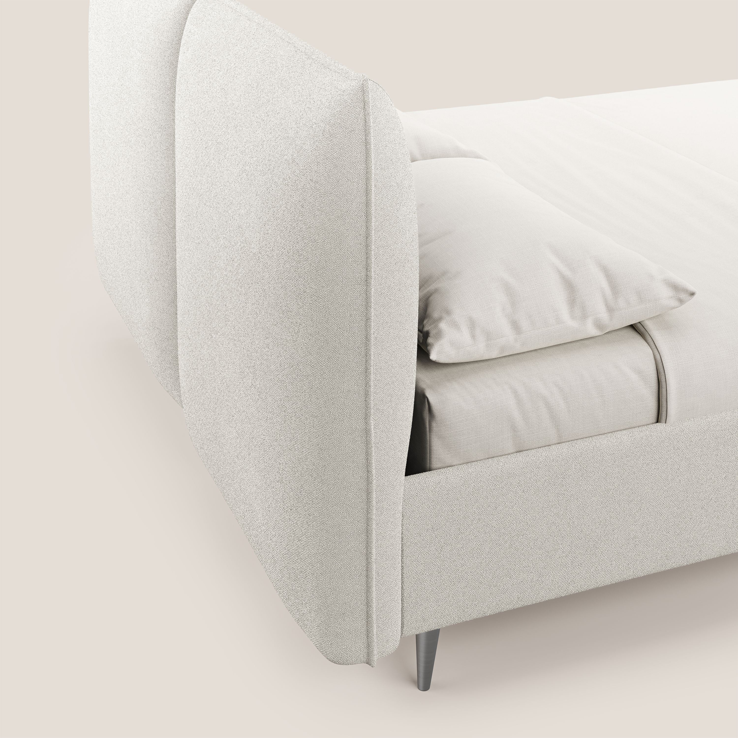 Adone letto imbottito contenitore a doppia pannellatura in bouclet impermeabile T07 bianco - divani.store