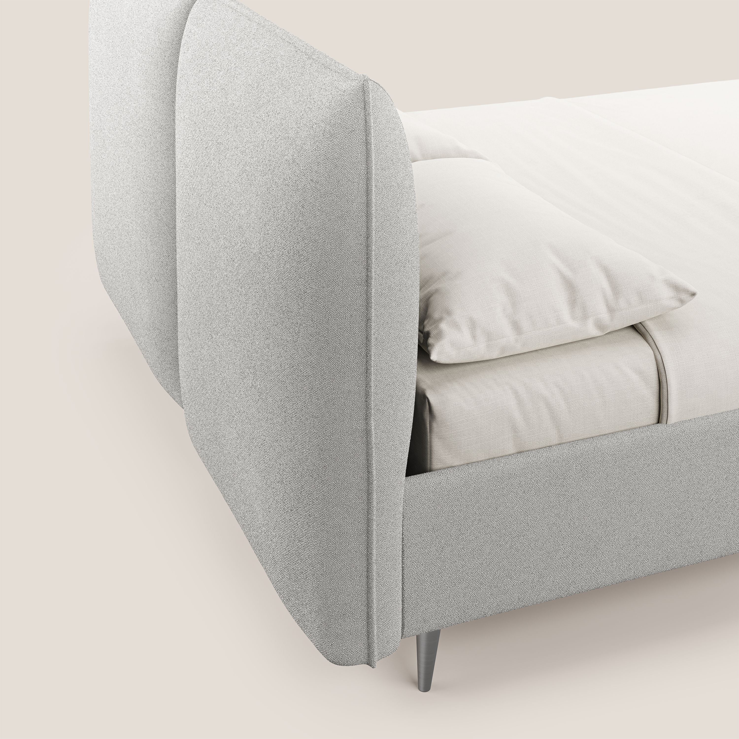 Adone letto imbottito contenitore a doppia pannellatura in bouclet impermeabile T07 grigio - divani.store