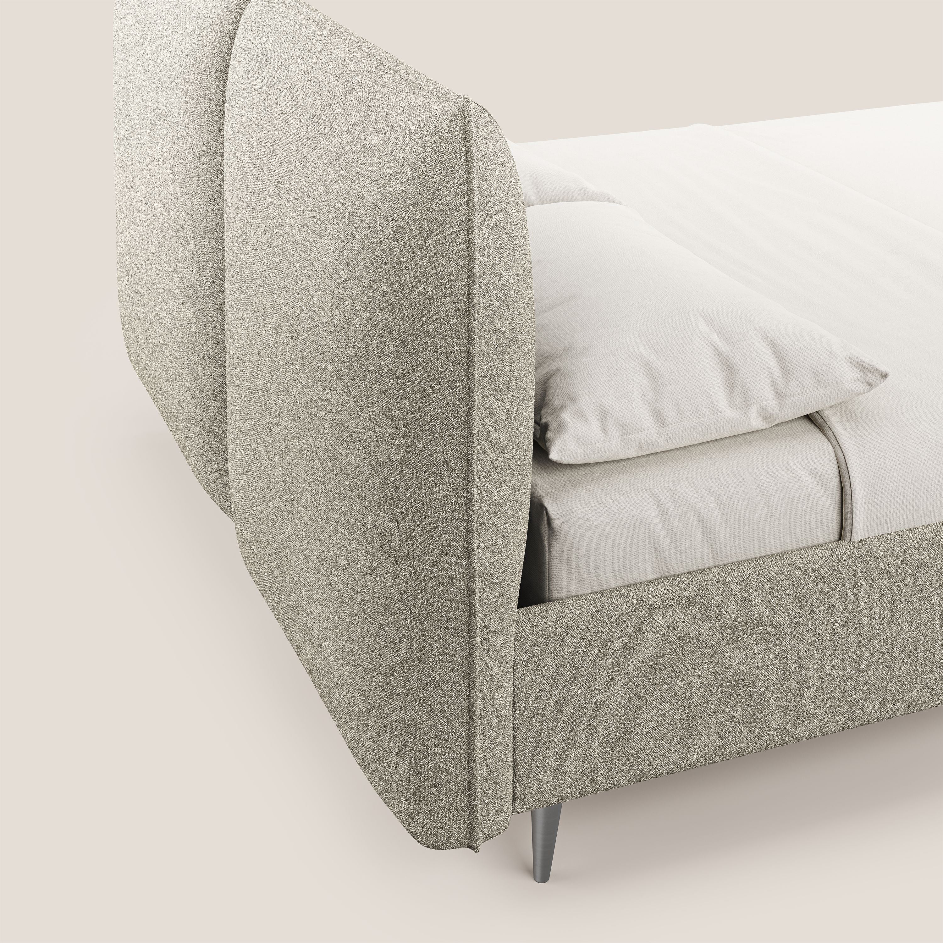 Adone letto imbottito contenitore a doppia pannellatura in bouclet impermeabile T07 beige - divani.store