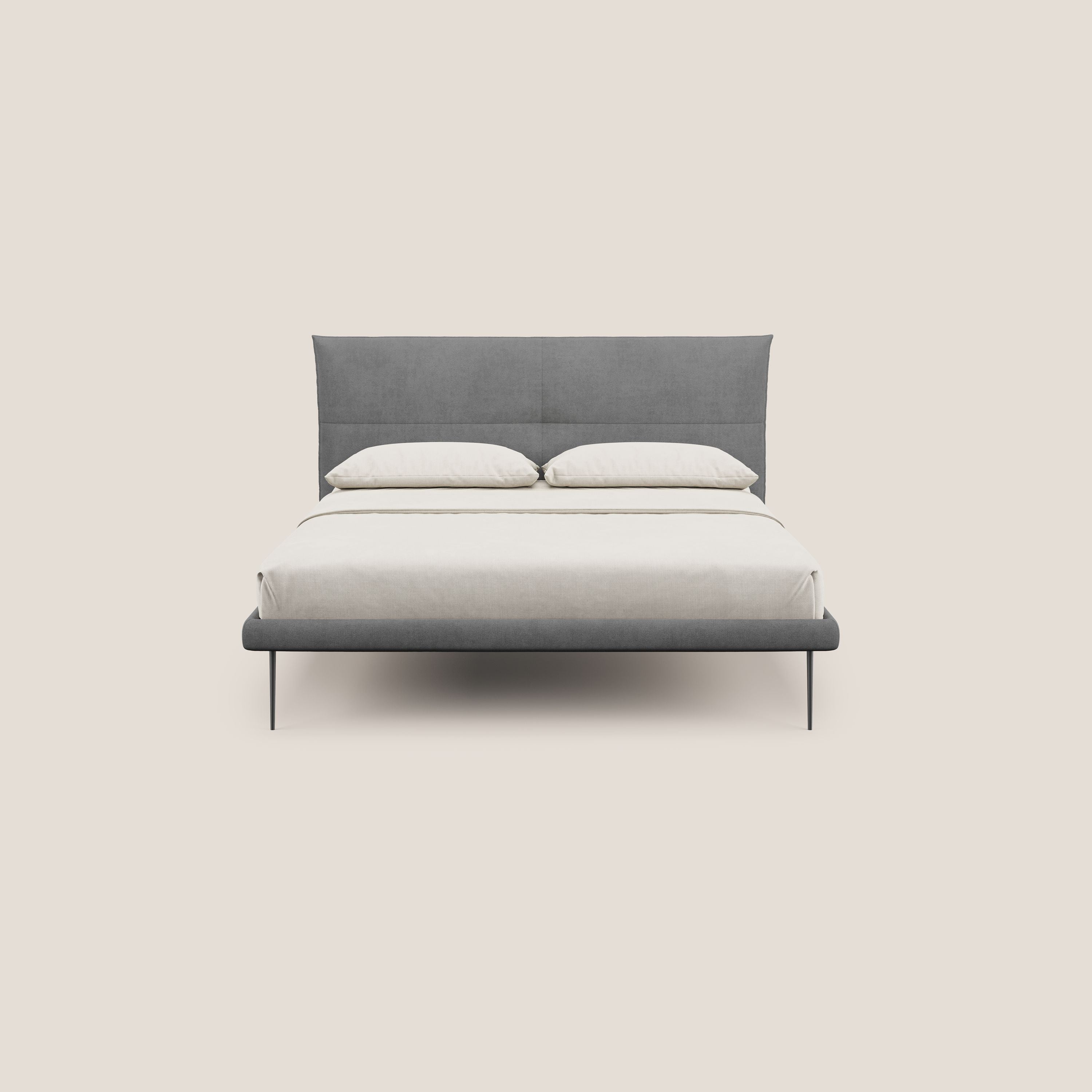 Akiko letto imbottito con piedi alti in metallo in tessuto impermeabile T02 grigio - divani.store