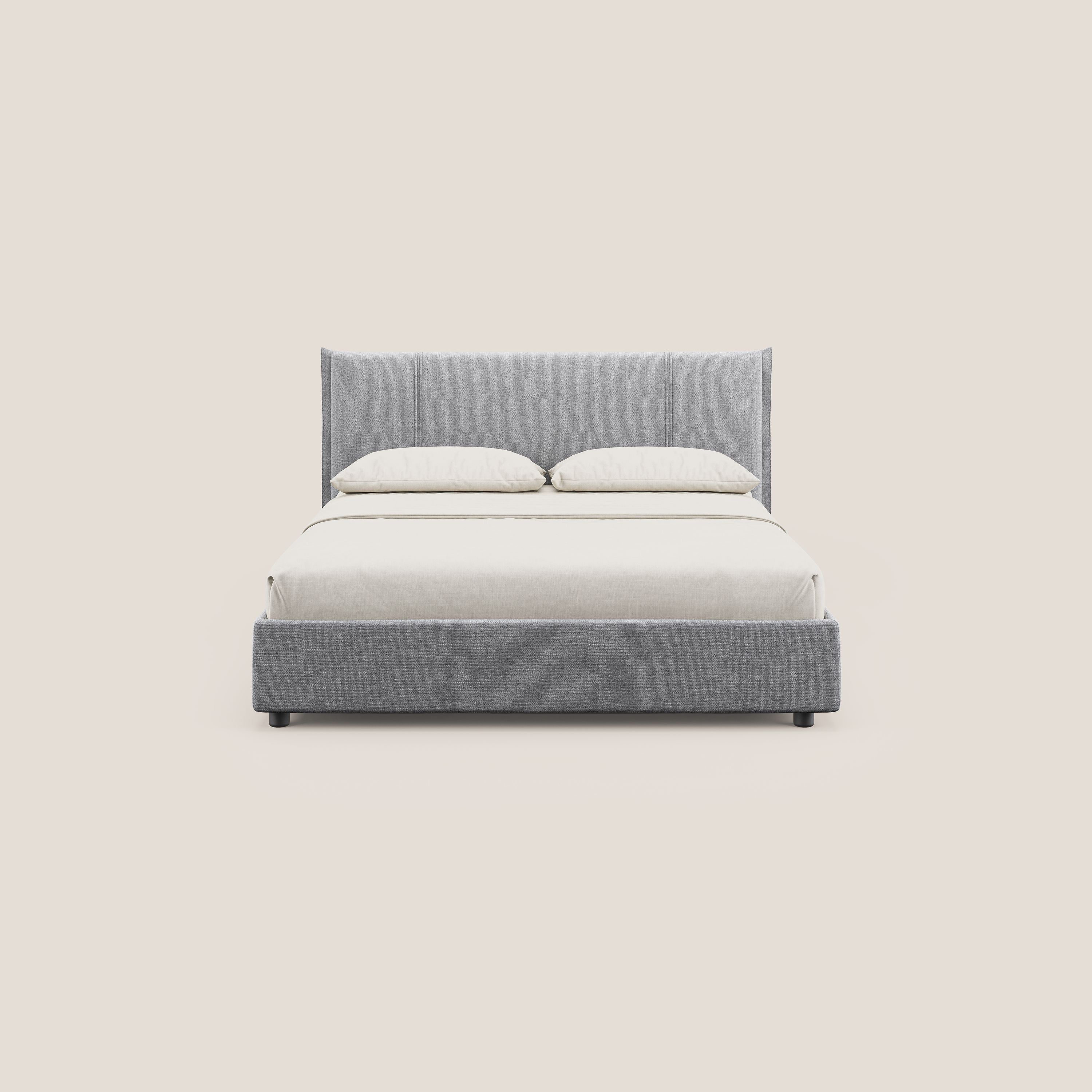 Alicia letto imbottito con vano contenitore in tessuto impermeabile T14 grigio chiaro - divani.store