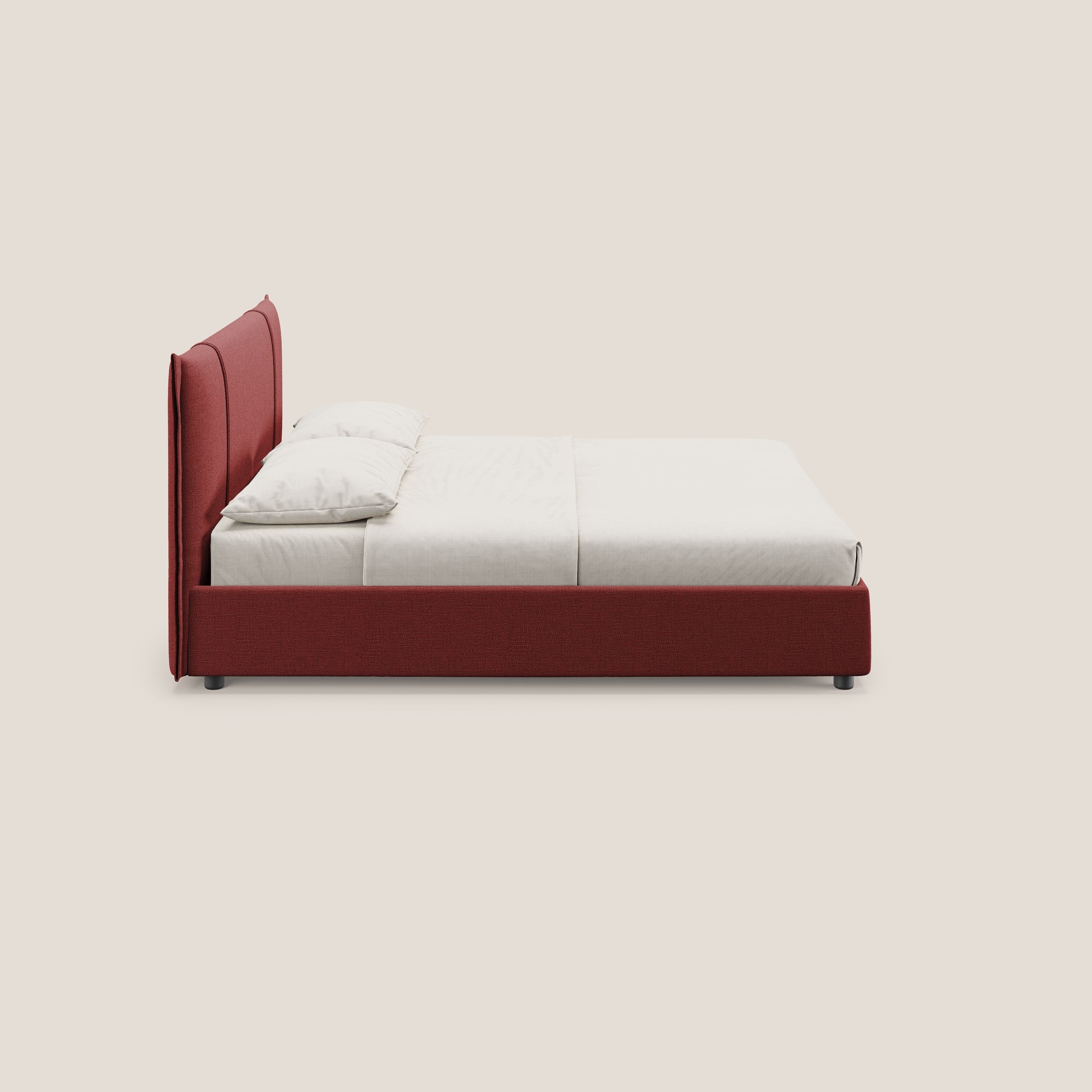 Alicia letto imbottito con vano contenitore in tessuto impermeabile T14 rosso - divani.store