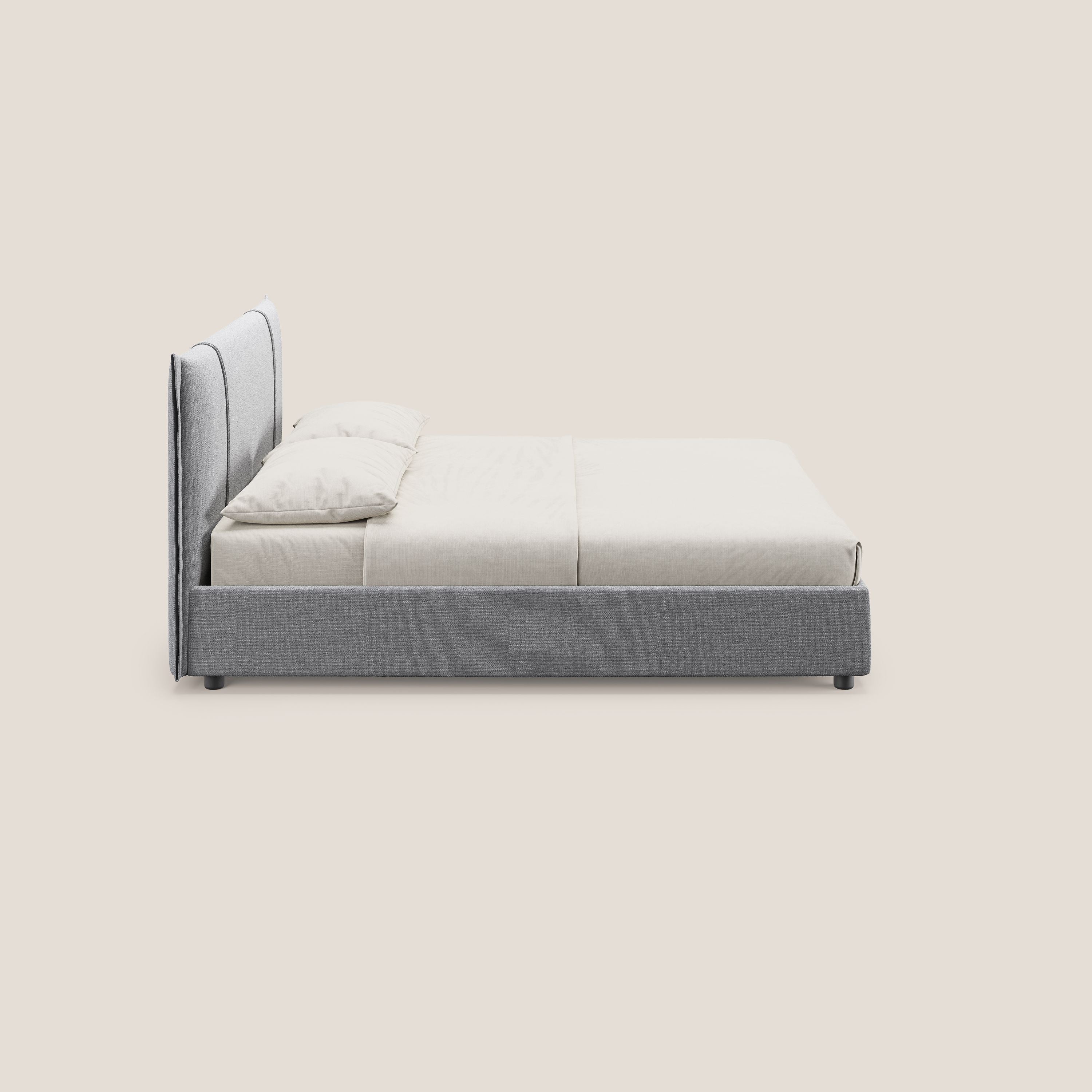 Alicia letto imbottito con vano contenitore in tessuto impermeabile T14 grigio chiaro - divani.store