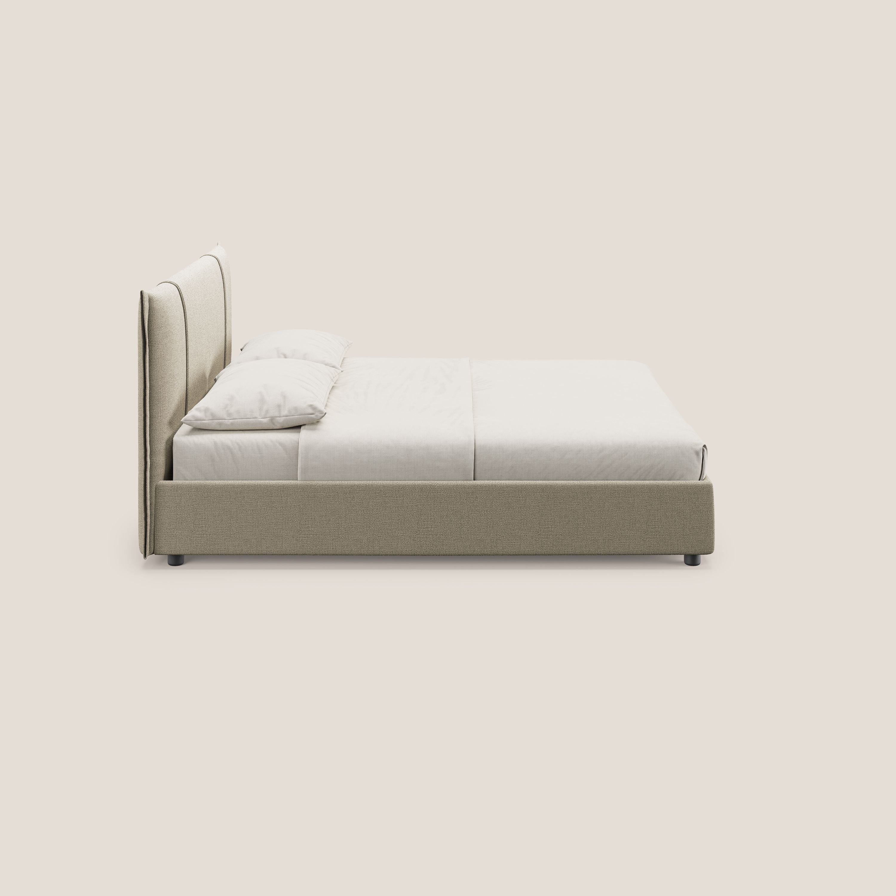 Alicia letto imbottito con vano contenitore in tessuto impermeabile T14 beige - divani.store