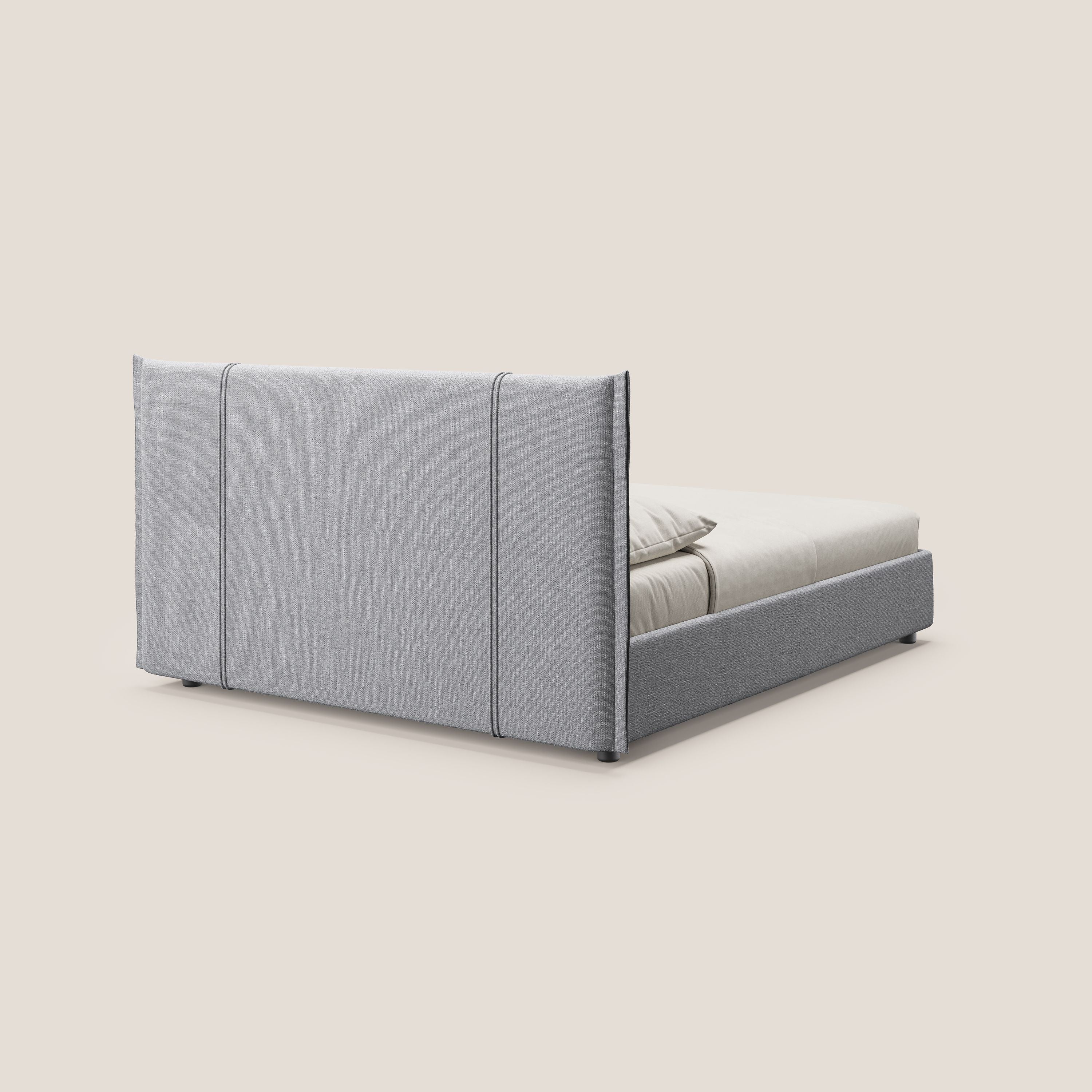 Alicia letto imbottito con vano contenitore in tessuto impermeabile T14 grigio chiaro - divani.store