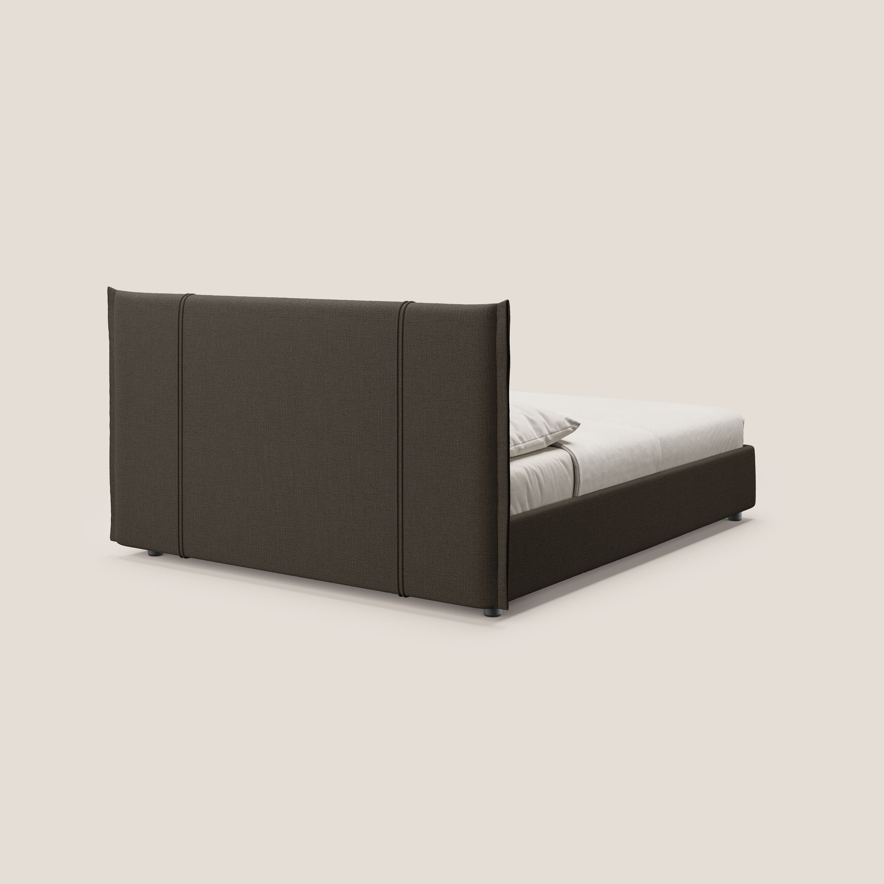 Alicia letto imbottito con vano contenitore in tessuto impermeabile T14 marrone - divani.store
