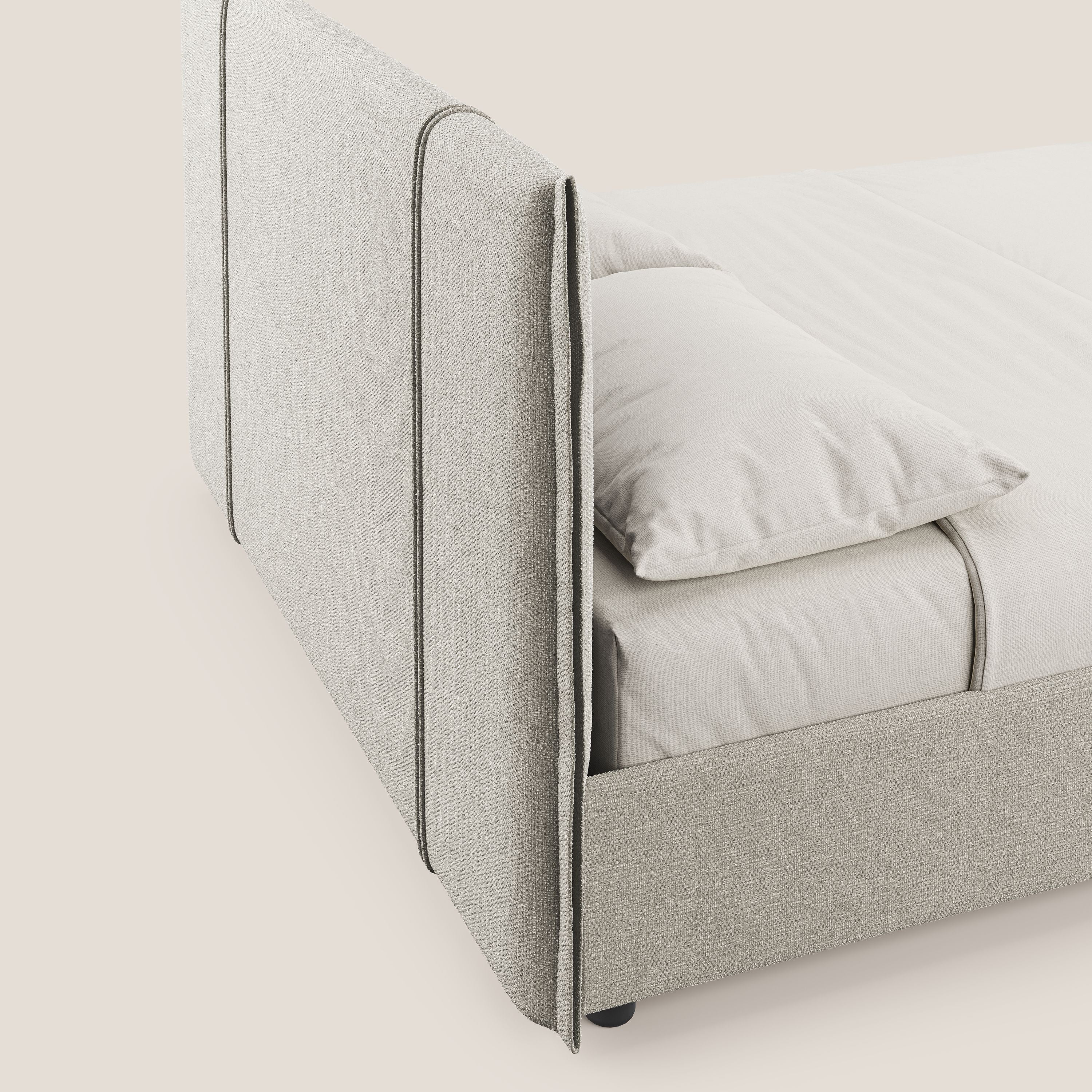 Alicia letto imbottito con vano contenitore in tessuto impermeabile T14 tortora - divani.store