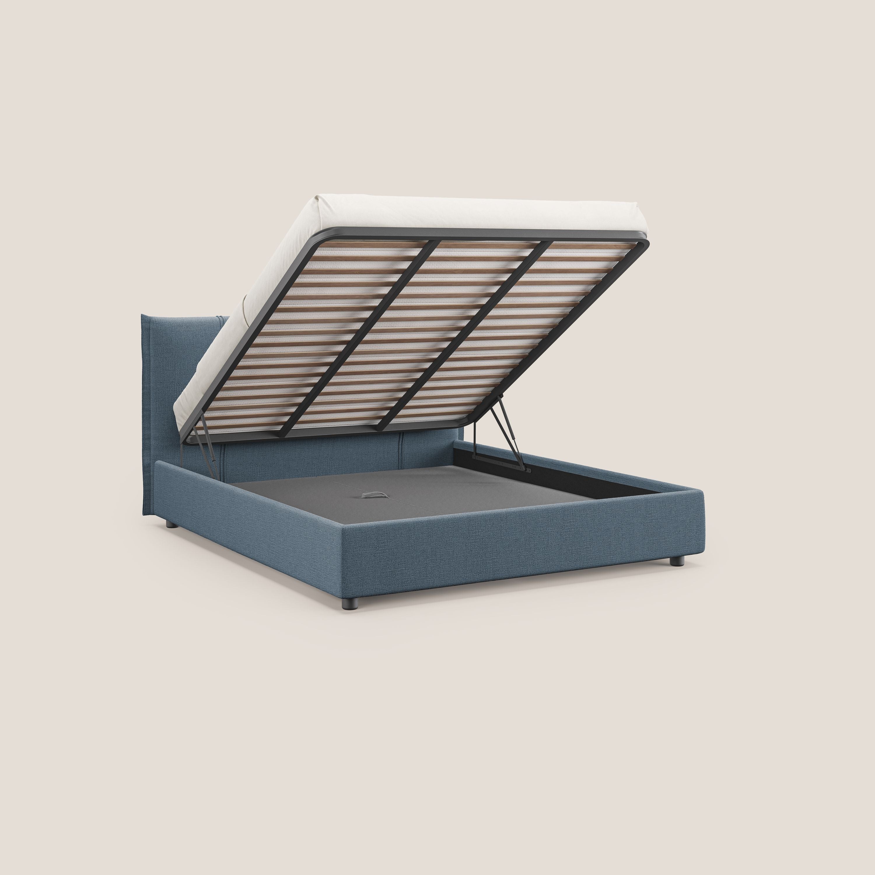 Alicia letto imbottito con vano contenitore in tessuto impermeabile T14 carta da zucchero - divani.store