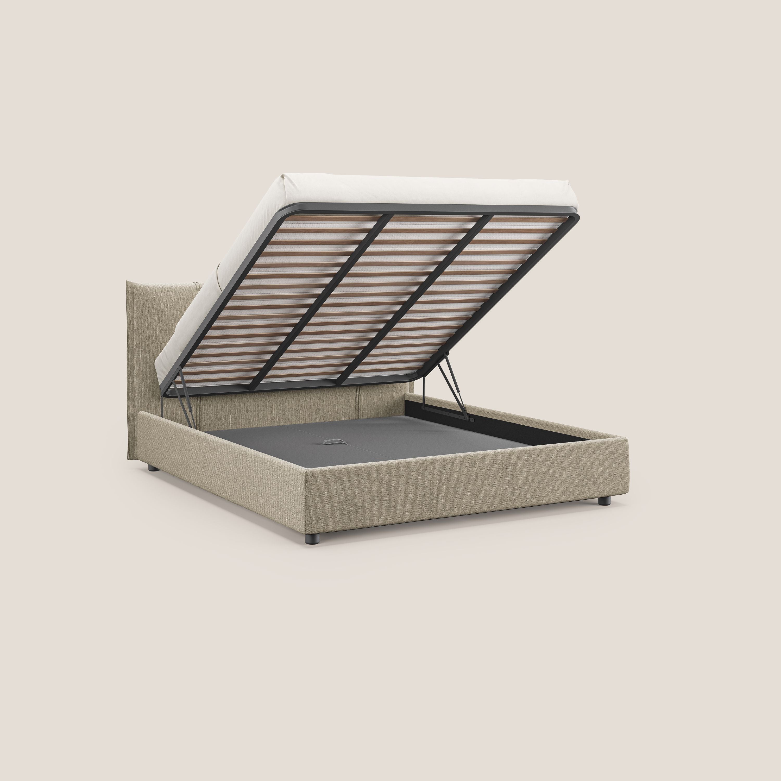 Alicia letto imbottito con vano contenitore in tessuto impermeabile T14 beige - divani.store