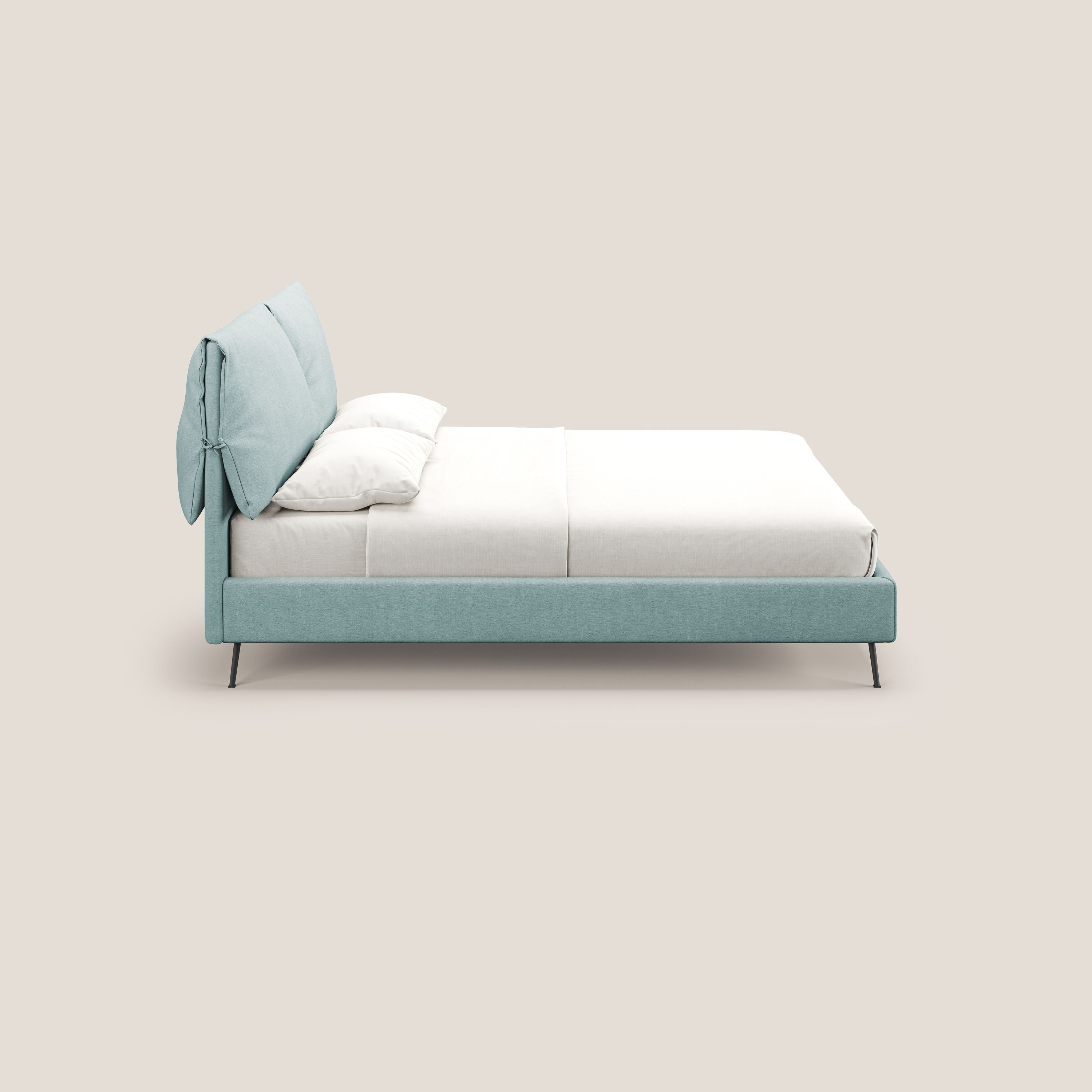 Artemisia letto imbottito con piedini alti sfoderabile in tessuto smacchiabile T17 verde acqua - divani.store
