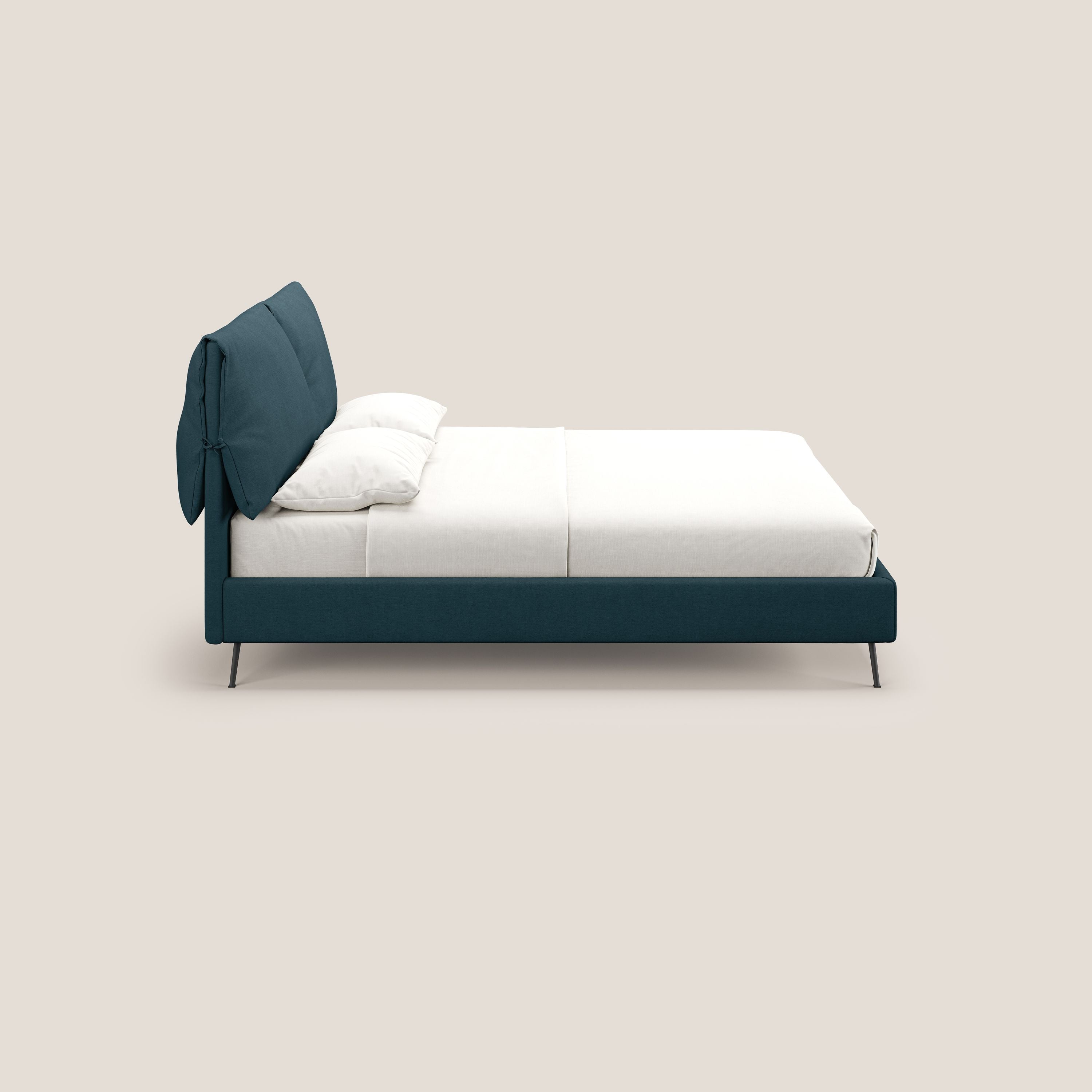 Artemisia letto imbottito con piedini alti sfoderabile in tessuto smacchiabile T17 petrolio - divani.store