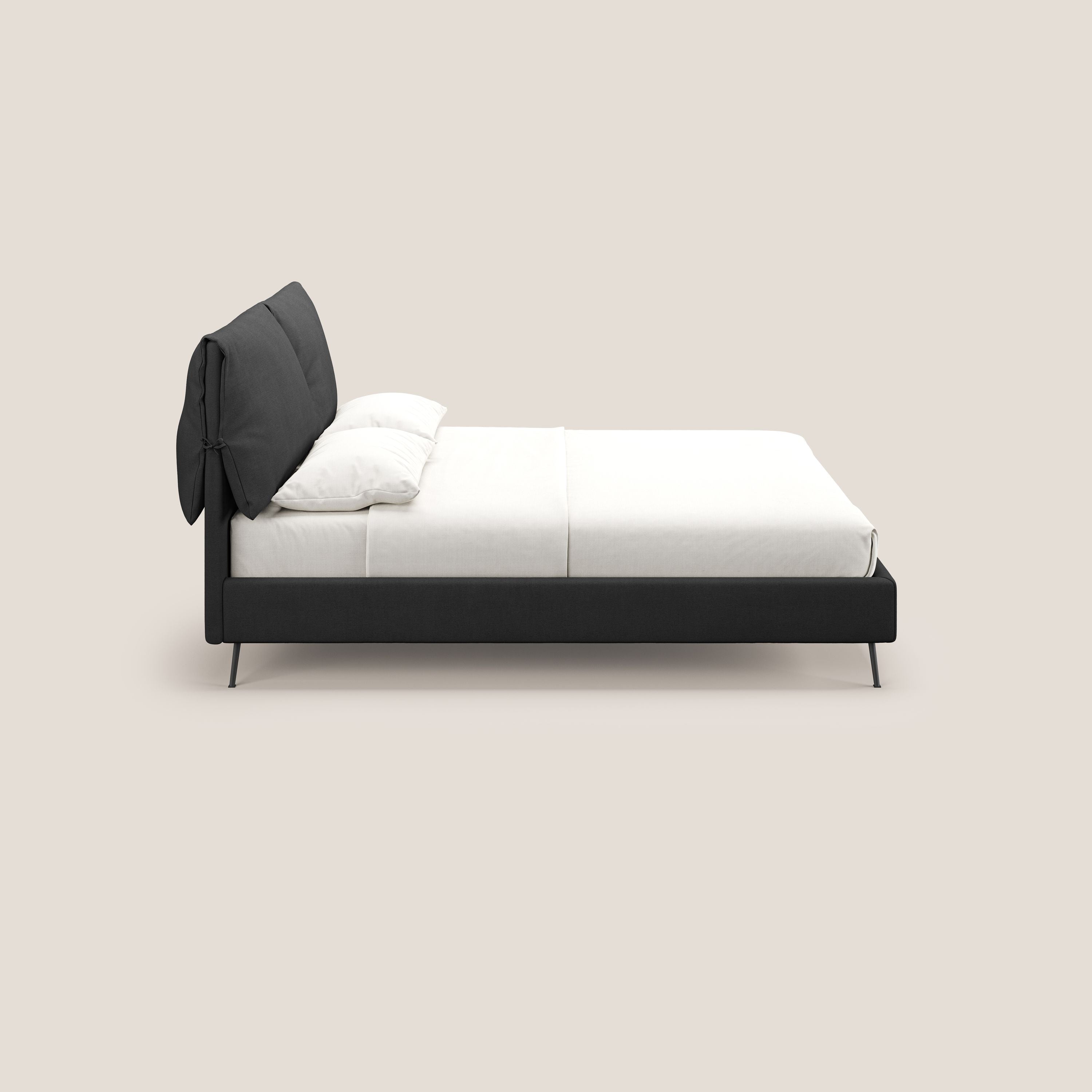 Artemisia letto imbottito con piedini alti sfoderabile in tessuto smacchiabile T17 antracite - divani.store