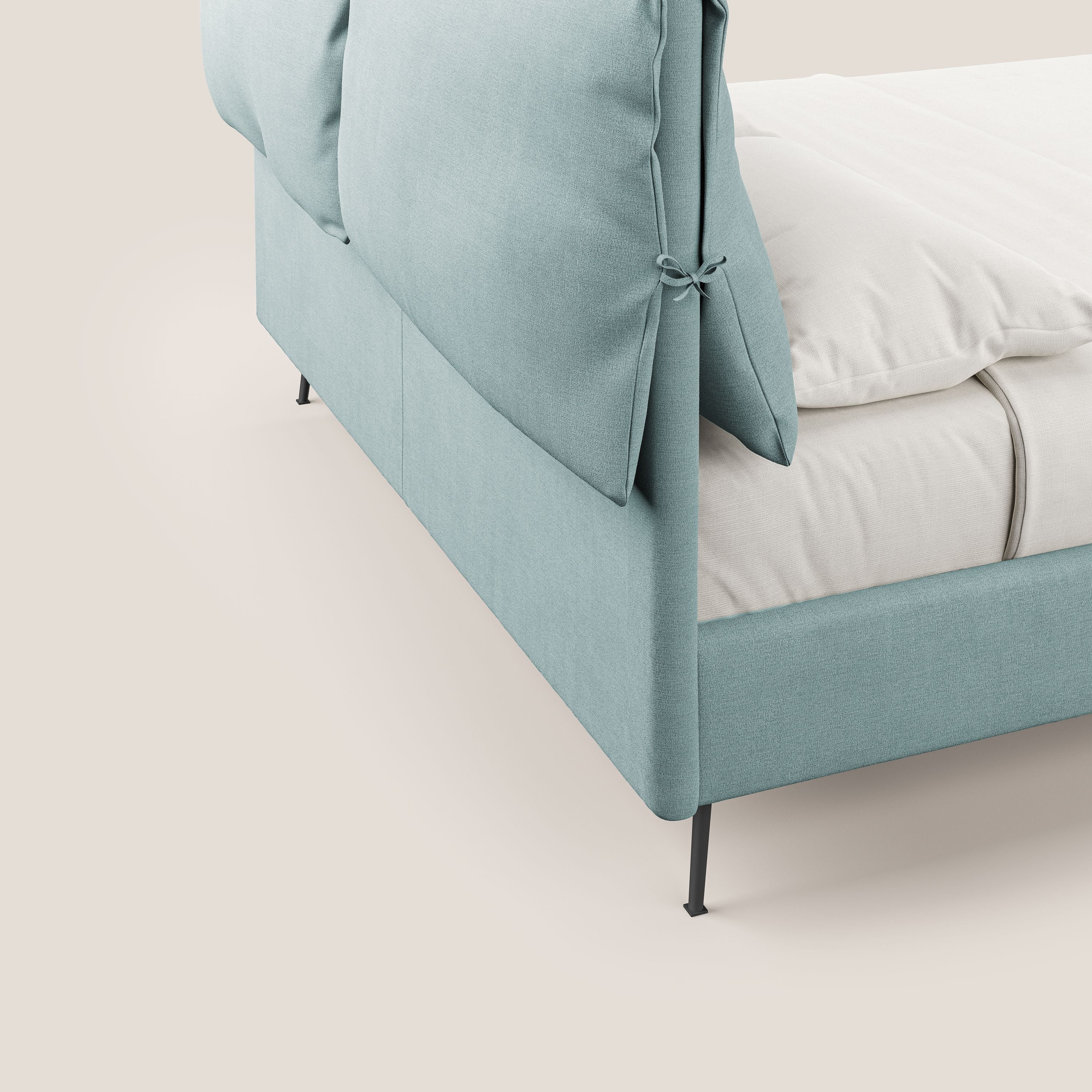 Artemisia letto imbottito con piedini alti sfoderabile in tessuto smacchiabile T17 verde acqua - divani.store