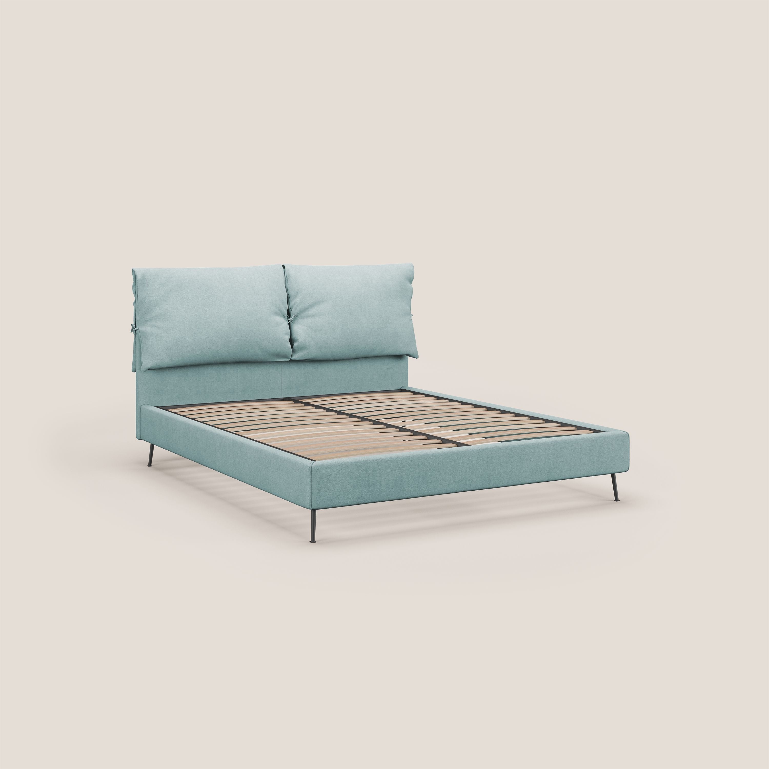 Artemisia letto imbottito con piedini alti sfoderabile in tessuto smacchiabile T17 verde acqua - divani.store