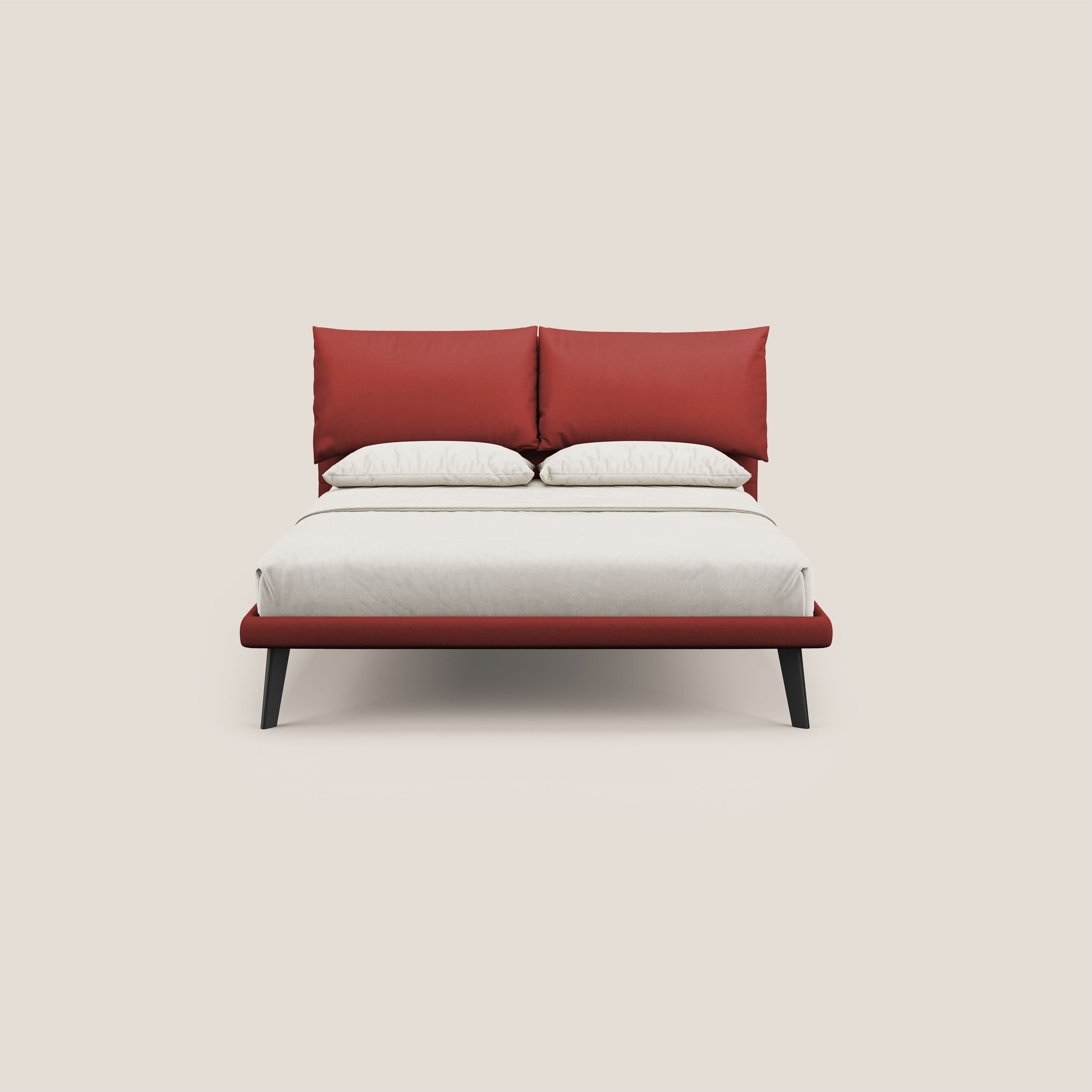 Astrid letto imbottito con piedi in legno in microfibra smacchiabile T11 rosso - divani.store