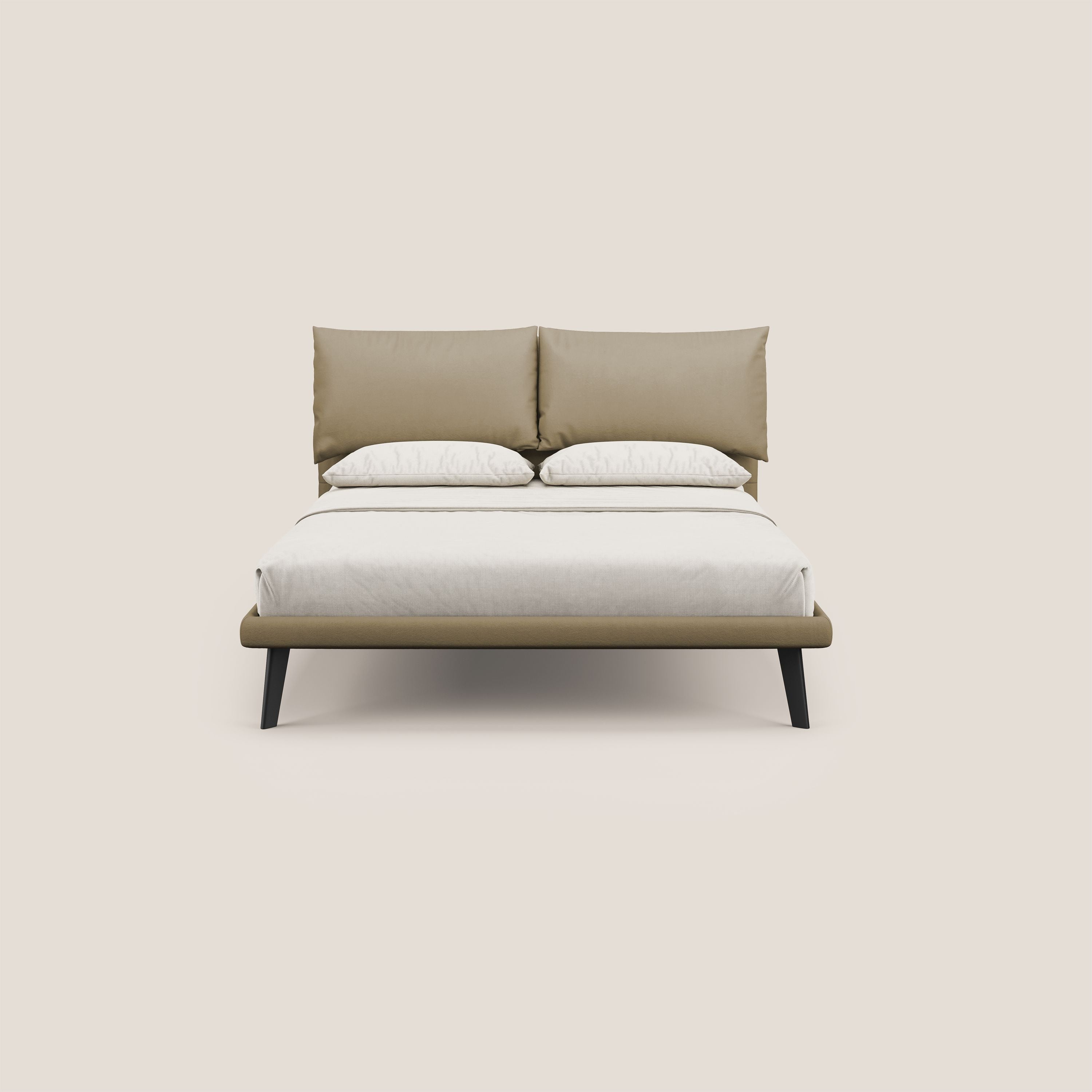 Astrid letto imbottito con piedi in legno in microfibra smacchiabile T11 beige - divani.store