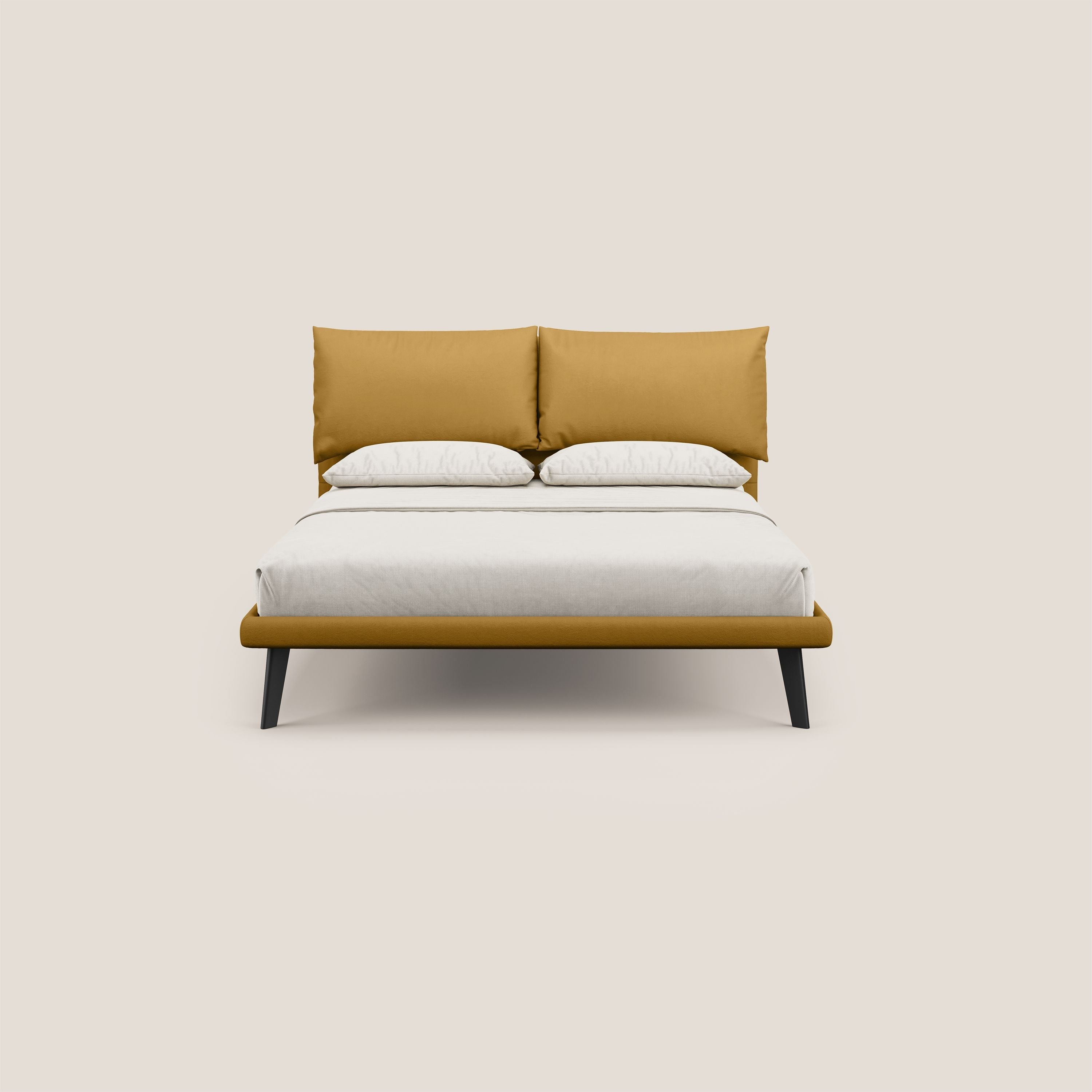 Astrid letto imbottito con piedi in legno in microfibra smacchiabile T11 giallo - divani.store