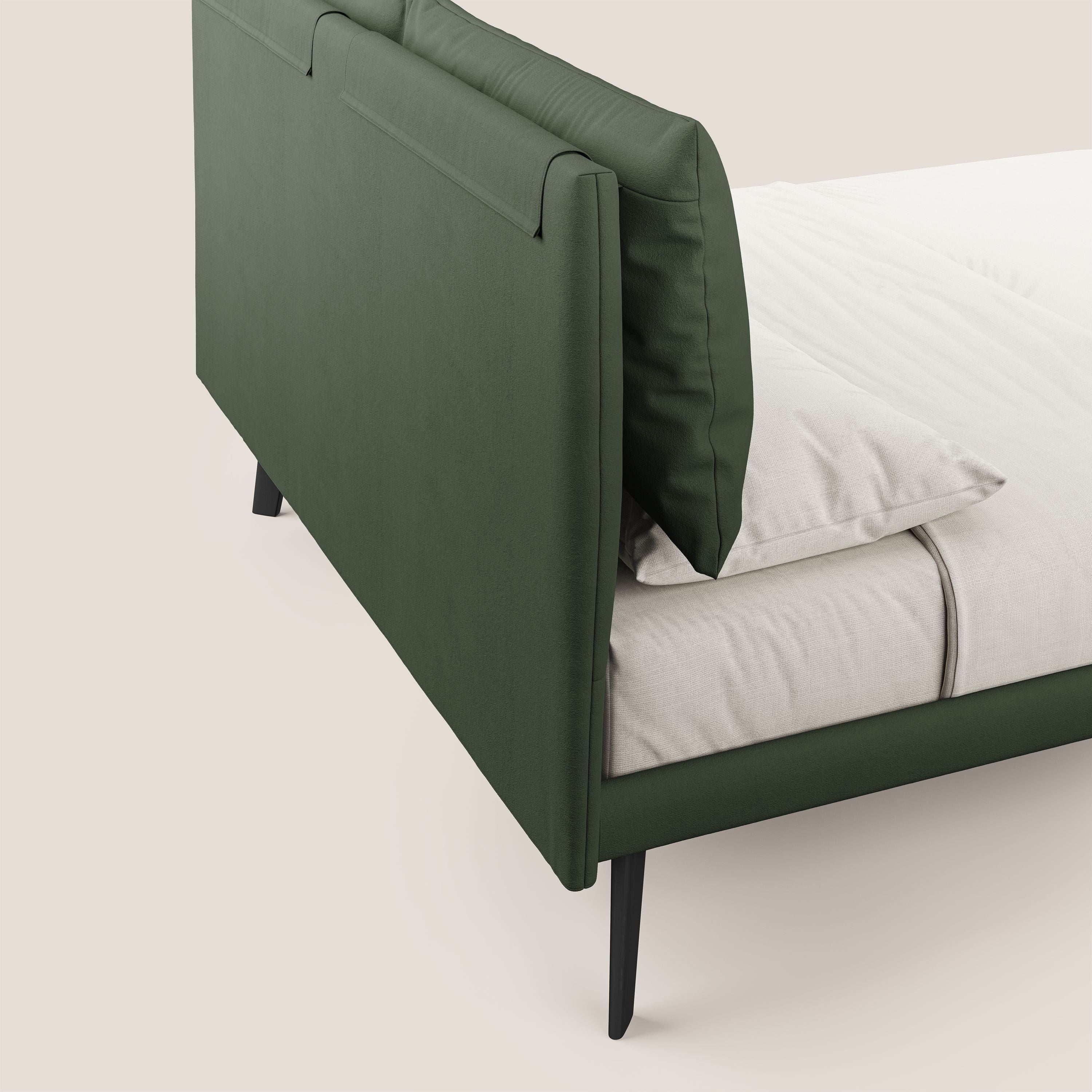 Astrid letto imbottito con piedi in legno in microfibra smacchiabile T11 verde - divani.store