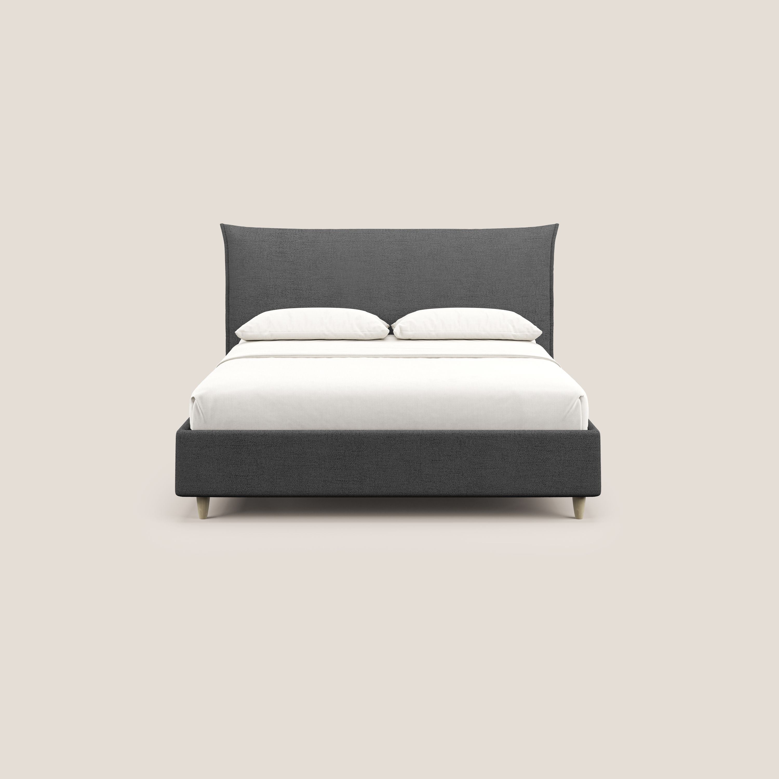 Audrey letto imbottito contenitore e sfoderabile in tessuto fiammato impermeabile T03 grigio - divani.store