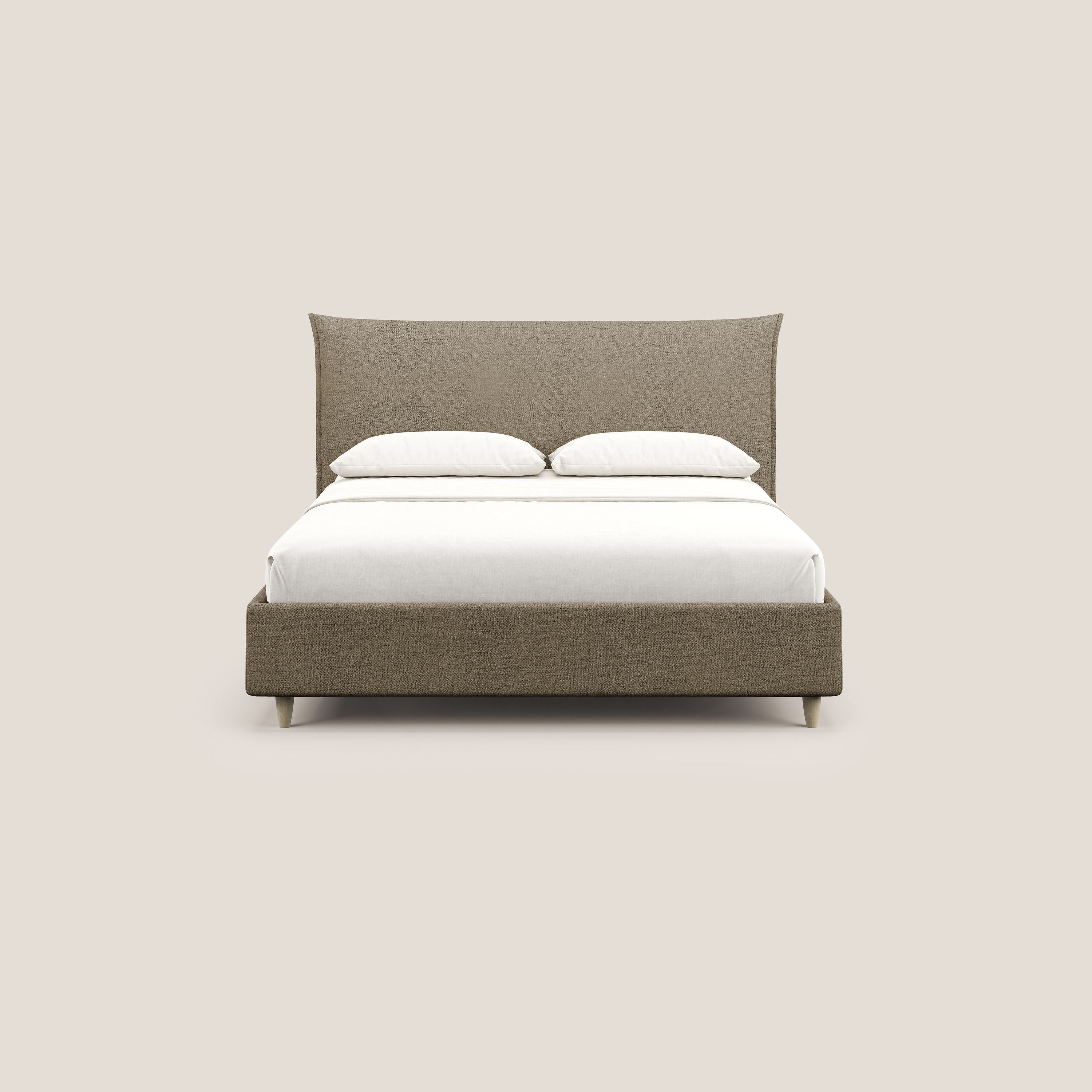 Audrey letto imbottito contenitore e sfoderabile in tessuto fiammato impermeabile T03 marrone - divani.store