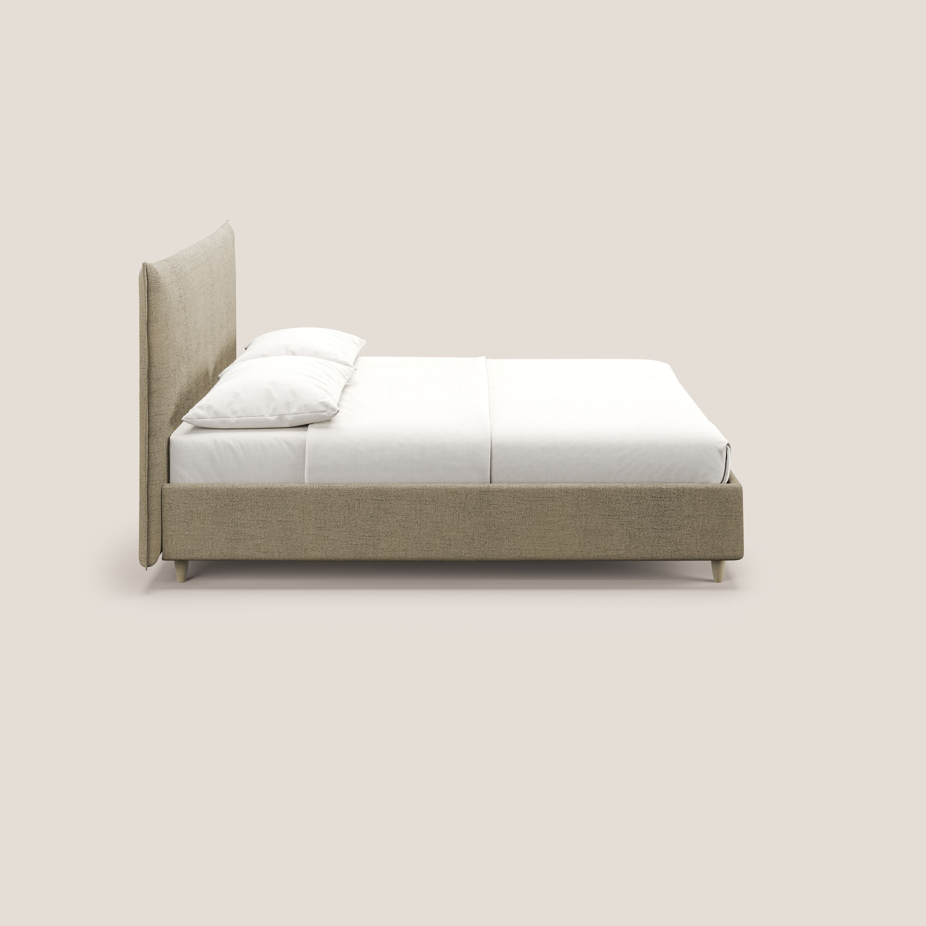 Audrey letto imbottito contenitore e sfoderabile in tessuto fiammato impermeabile T03 beige - divani.store