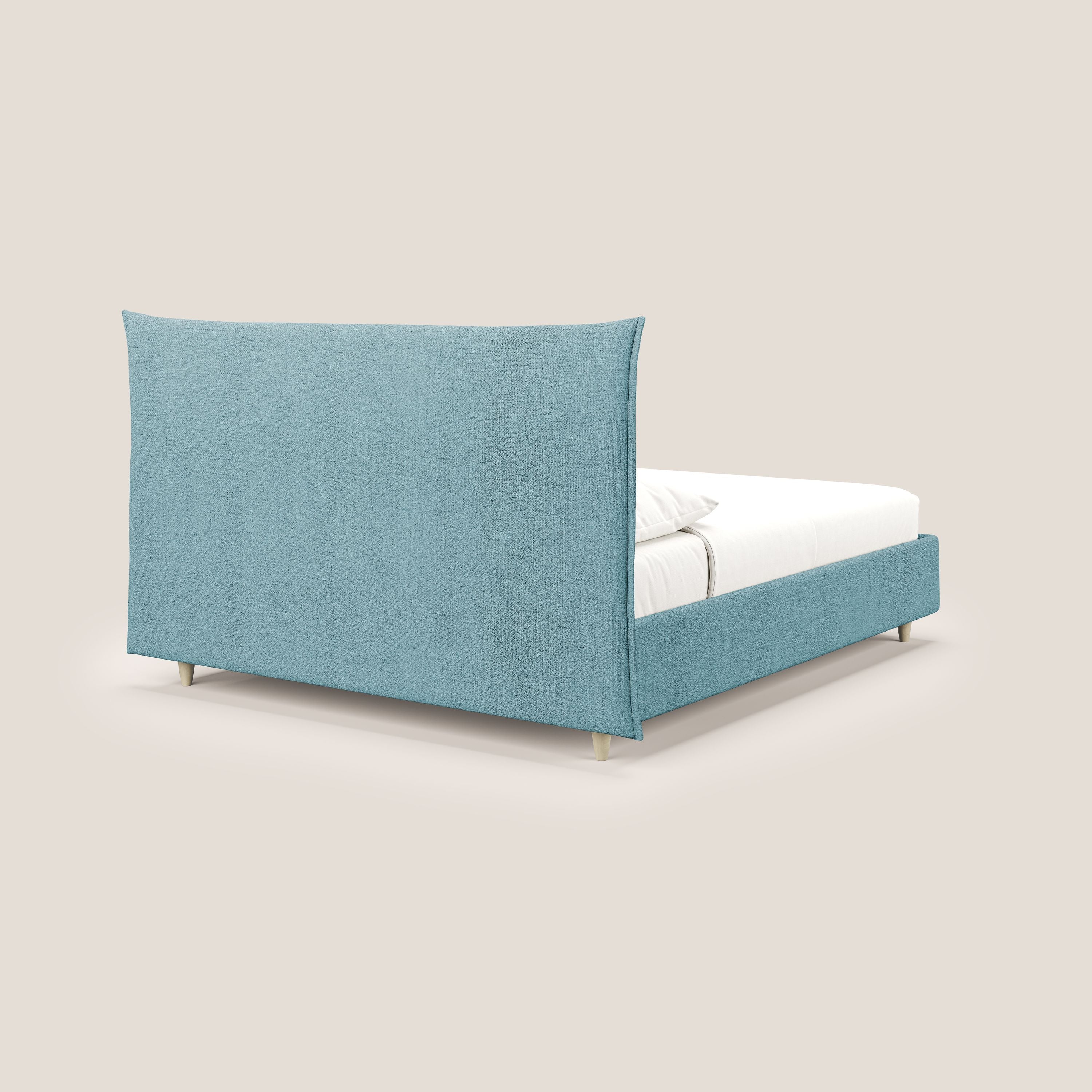 Audrey letto imbottito contenitore e sfoderabile in tessuto fiammato impermeabile T03 azzurro - divani.store