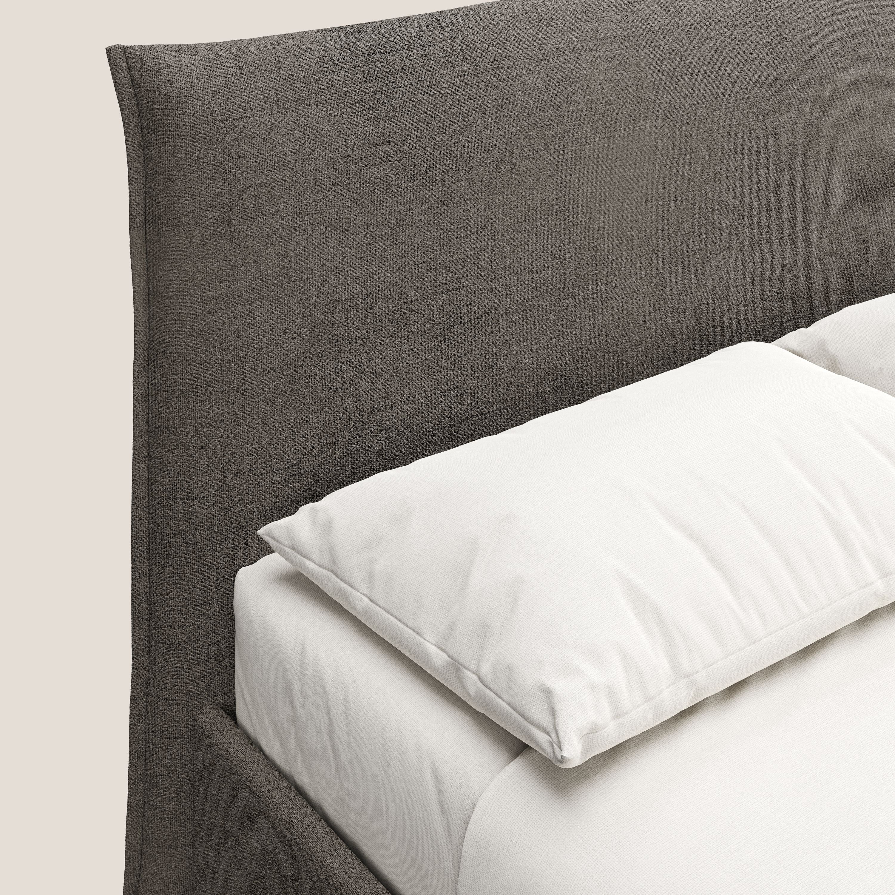Audrey letto imbottito contenitore e sfoderabile in tessuto fiammato impermeabile T03 talpa - divani.store