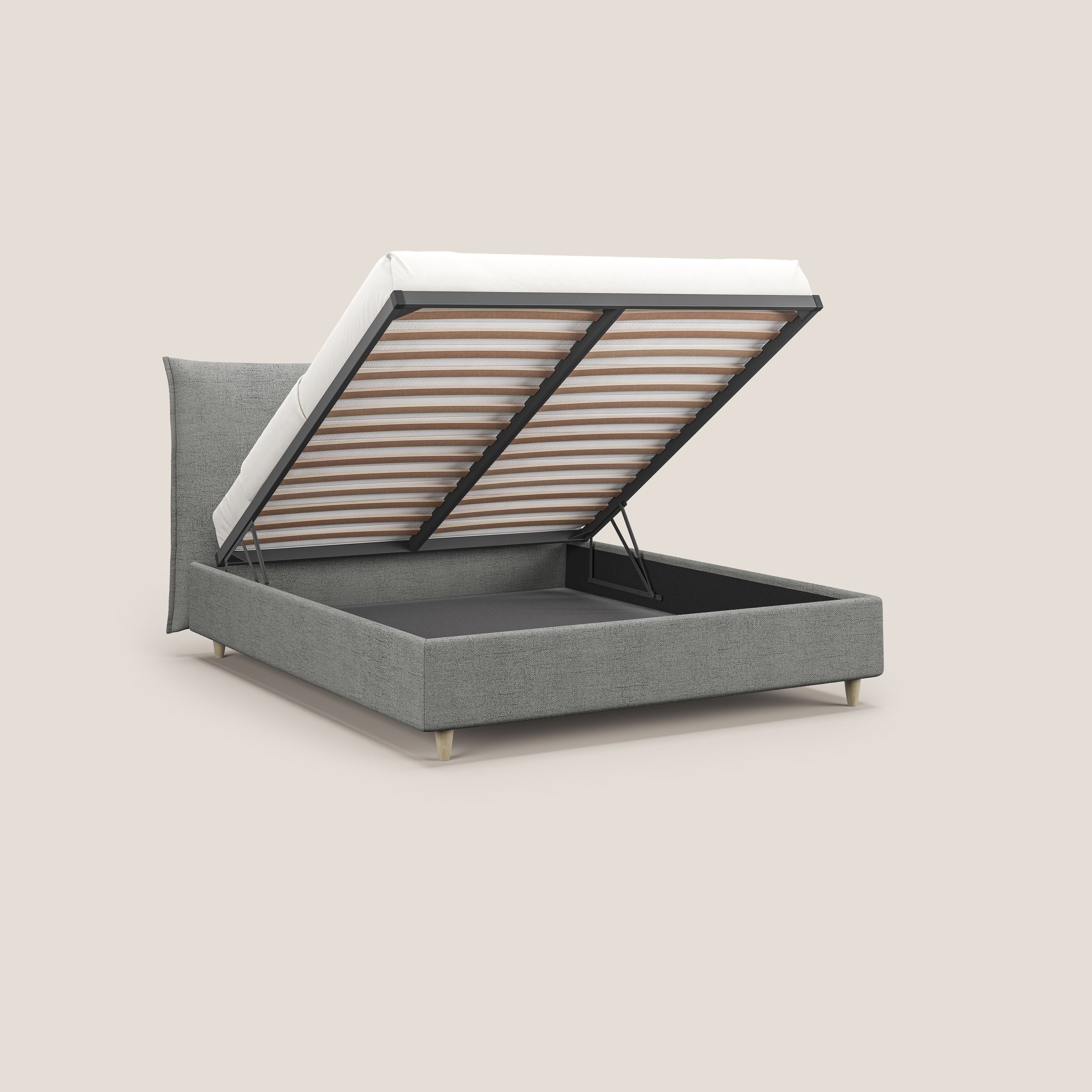 Audrey letto imbottito contenitore e sfoderabile in tessuto fiammato impermeabile T03 grigio chiaro - divani.store
