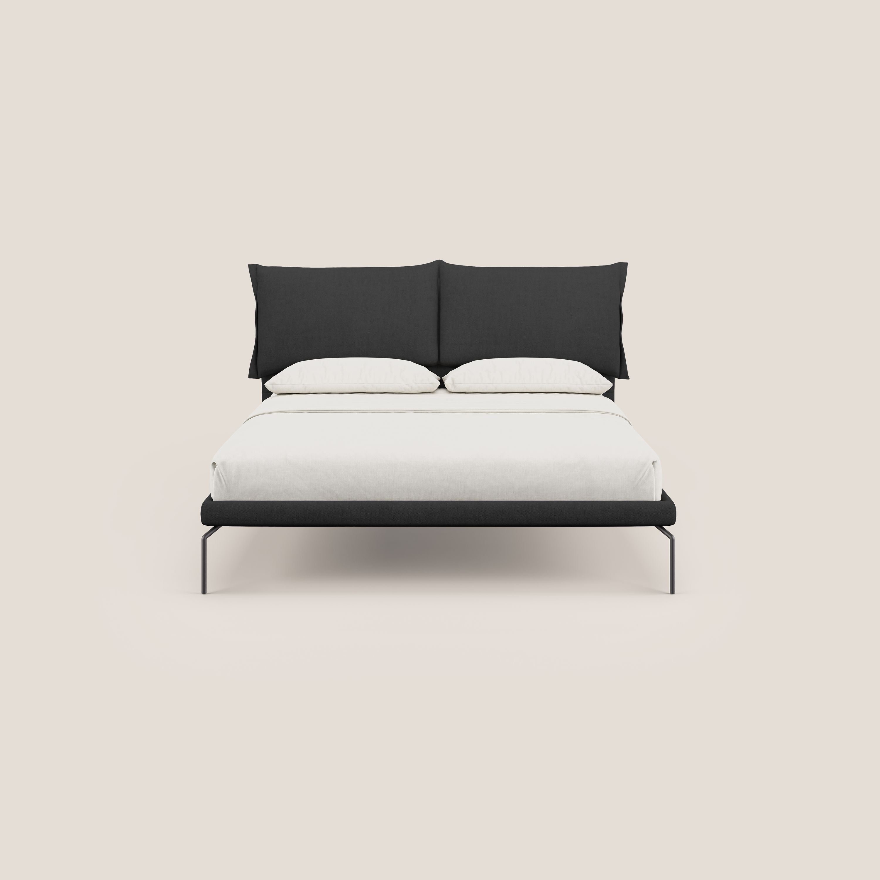 Bice letto imbottito con cuscini e piedi alti in metallo in tessuto impermeabile T02 nero - divani.store