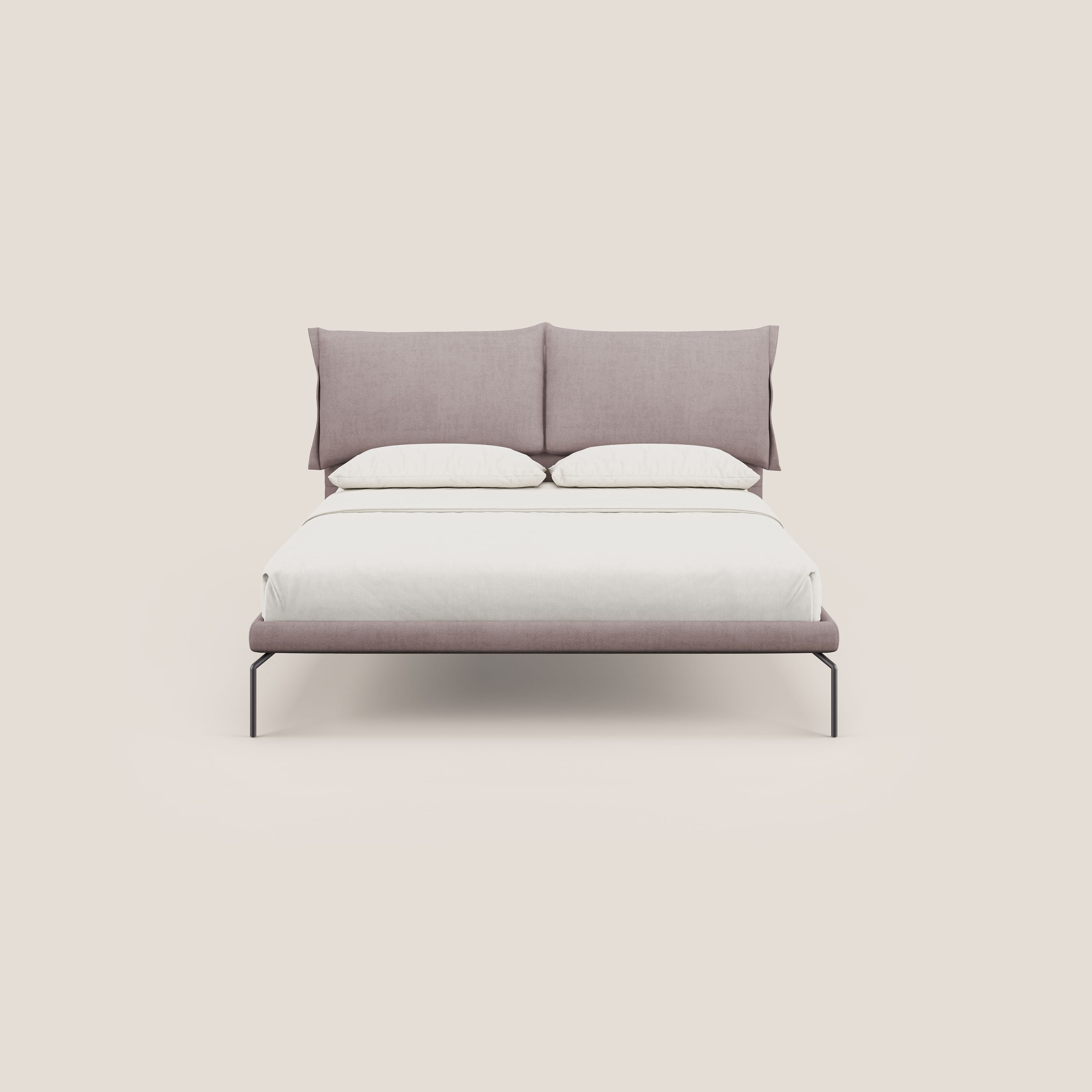 Bice letto imbottito con cuscini e piedi alti in metallo in tessuto impermeabile T02 rosa - divani.store