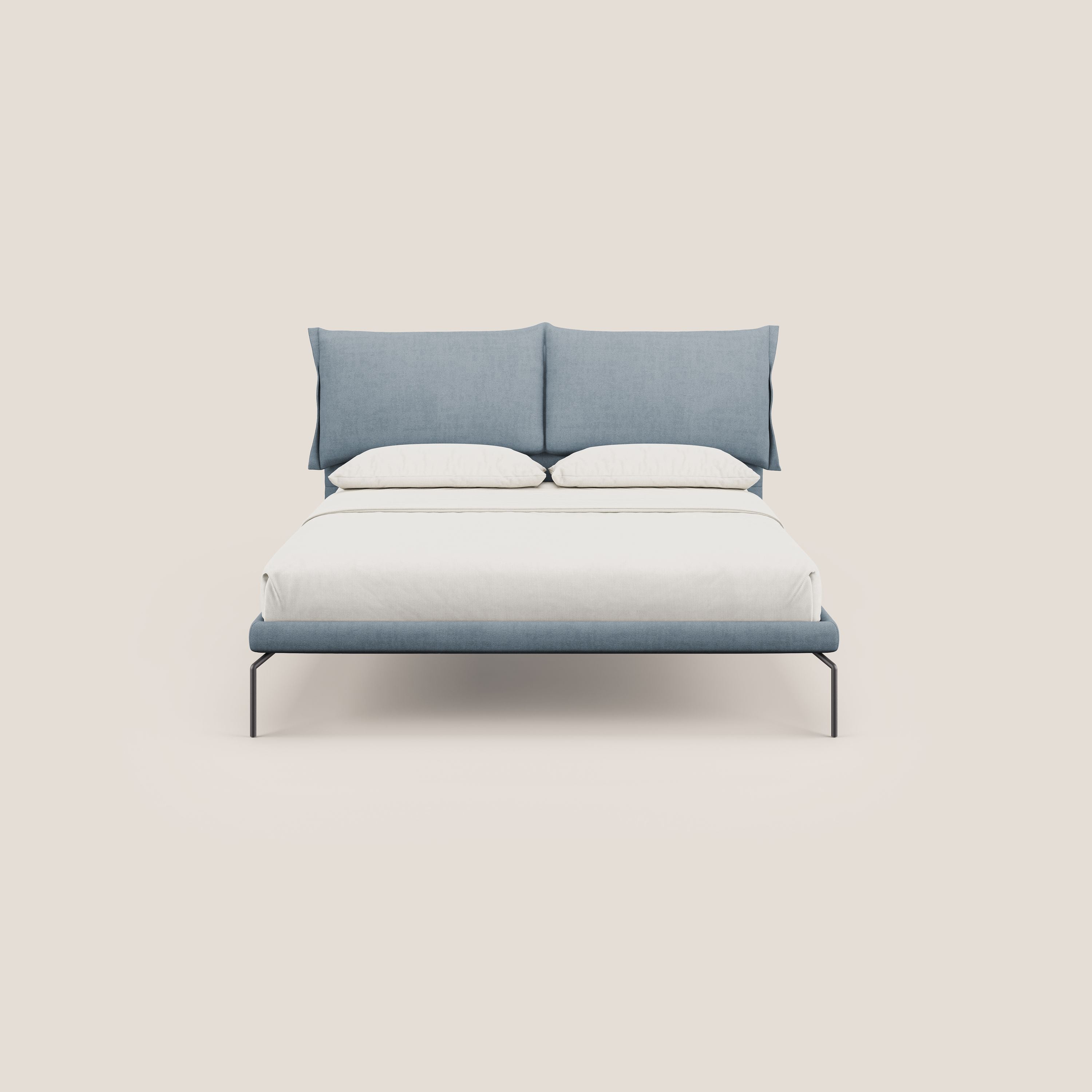 Bice letto imbottito con cuscini e piedi alti in metallo in tessuto impermeabile T02 carta da zucchero - divani.store