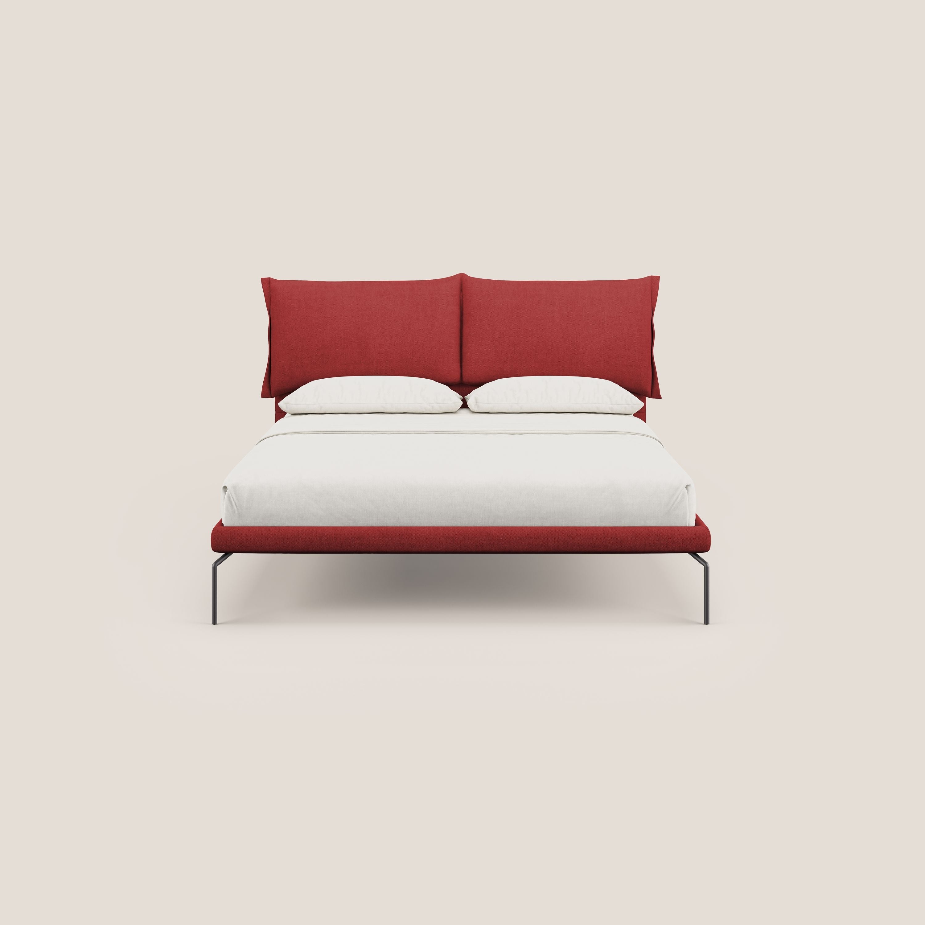 Bice letto imbottito con cuscini e piedi alti in metallo in tessuto impermeabile T02 rosso - divani.store