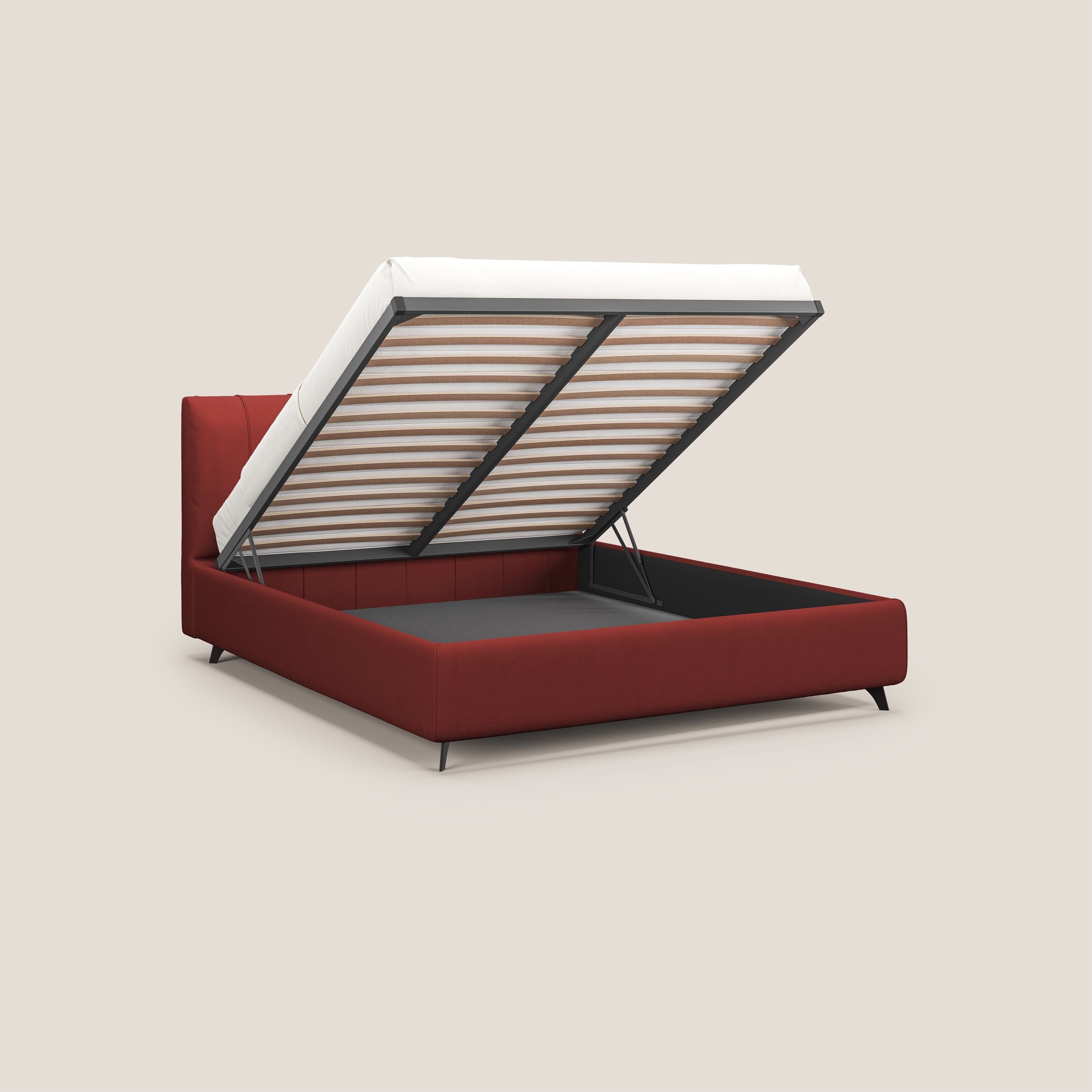 Bogart letto imbottito contenitore completamente sfoderabile in microfibra smacchiabile T11 rosso - divani.store