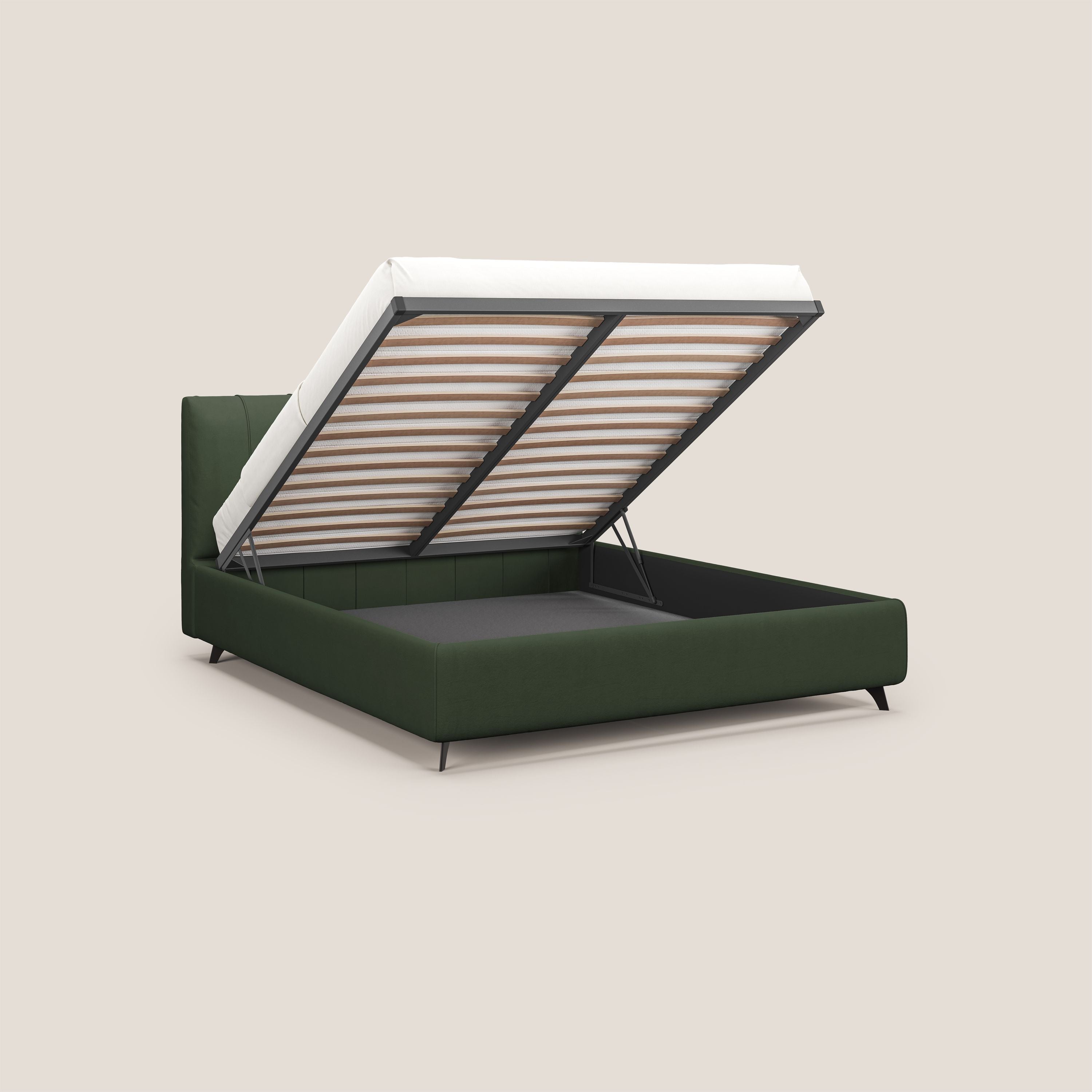 Bogart letto imbottito contenitore completamente sfoderabile in microfibra smacchiabile T11 verde - divani.store