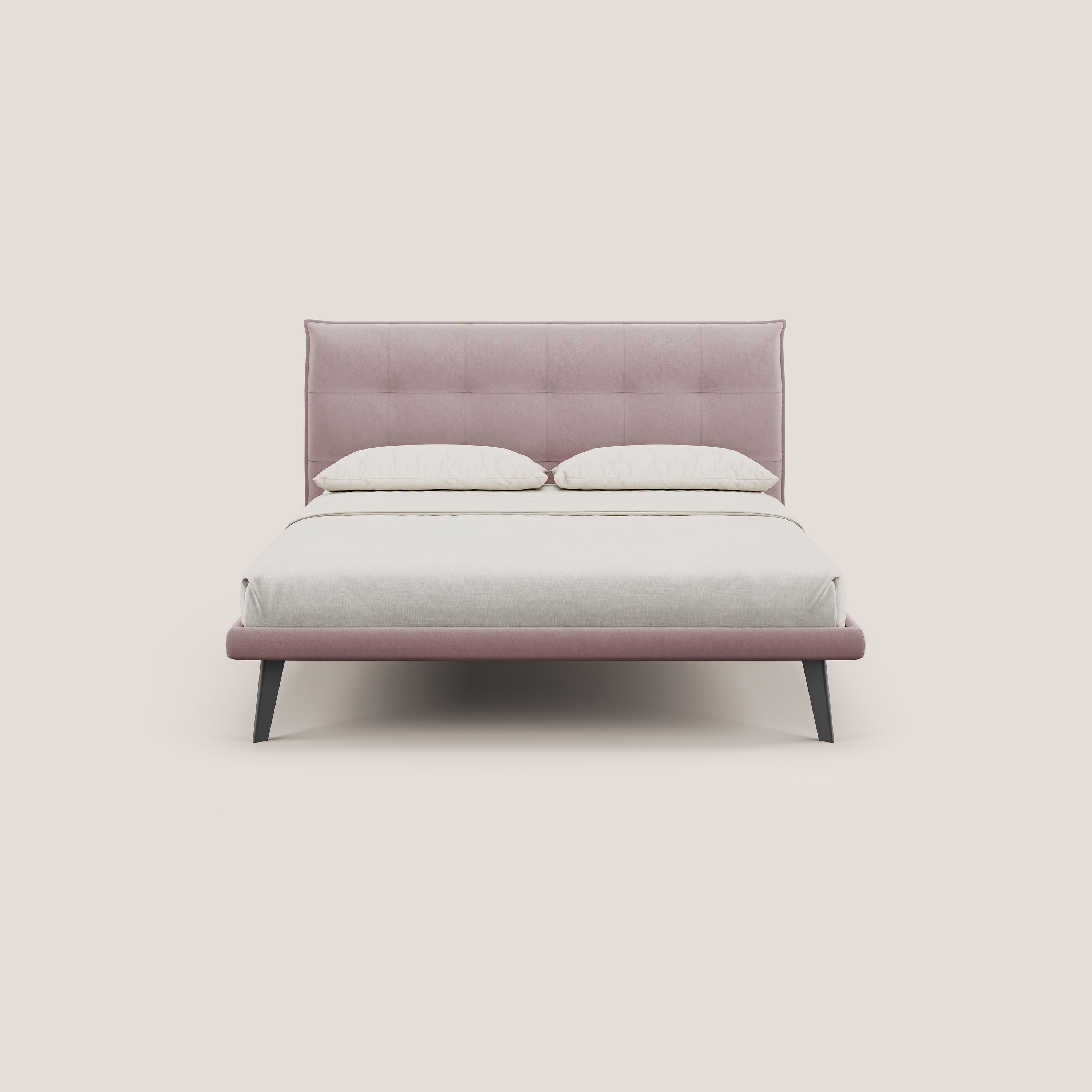 Brigitte letto con testata trapuntata piedi alti in mogano e tessuto impermeabile T09 rosa - divani.store