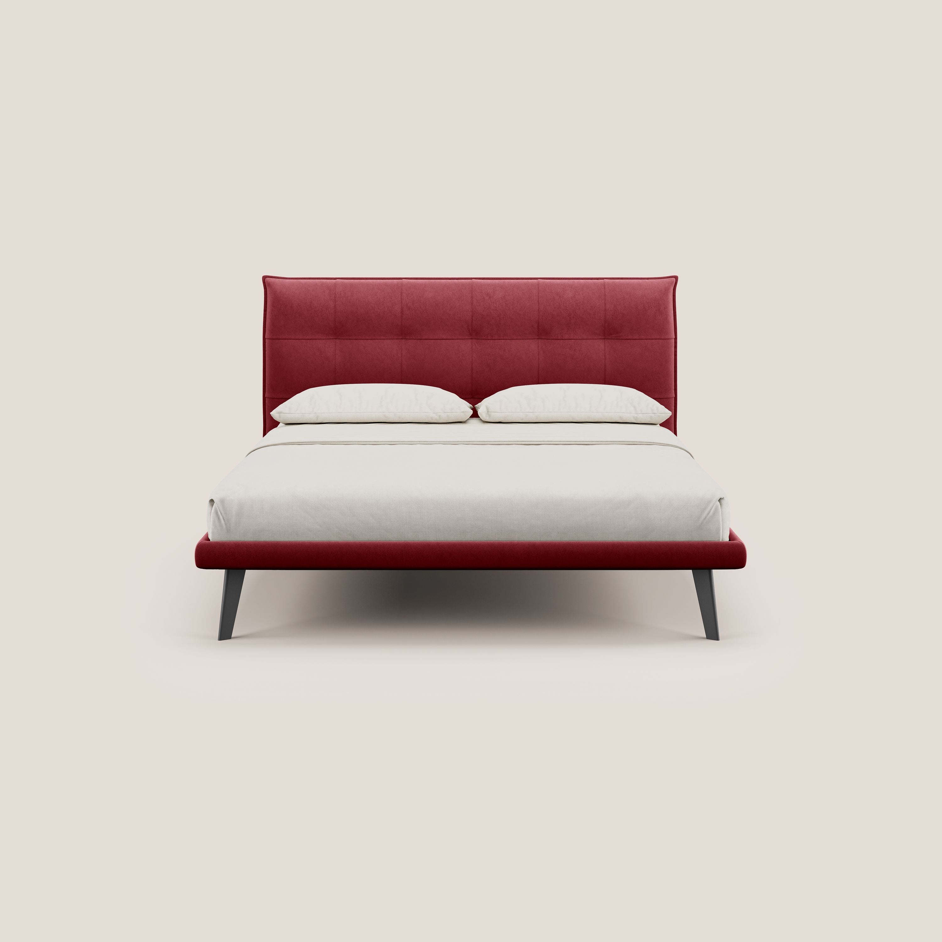 Brigitte letto con testata trapuntata piedi alti in mogano e tessuto impermeabile T09 rosso - divani.store