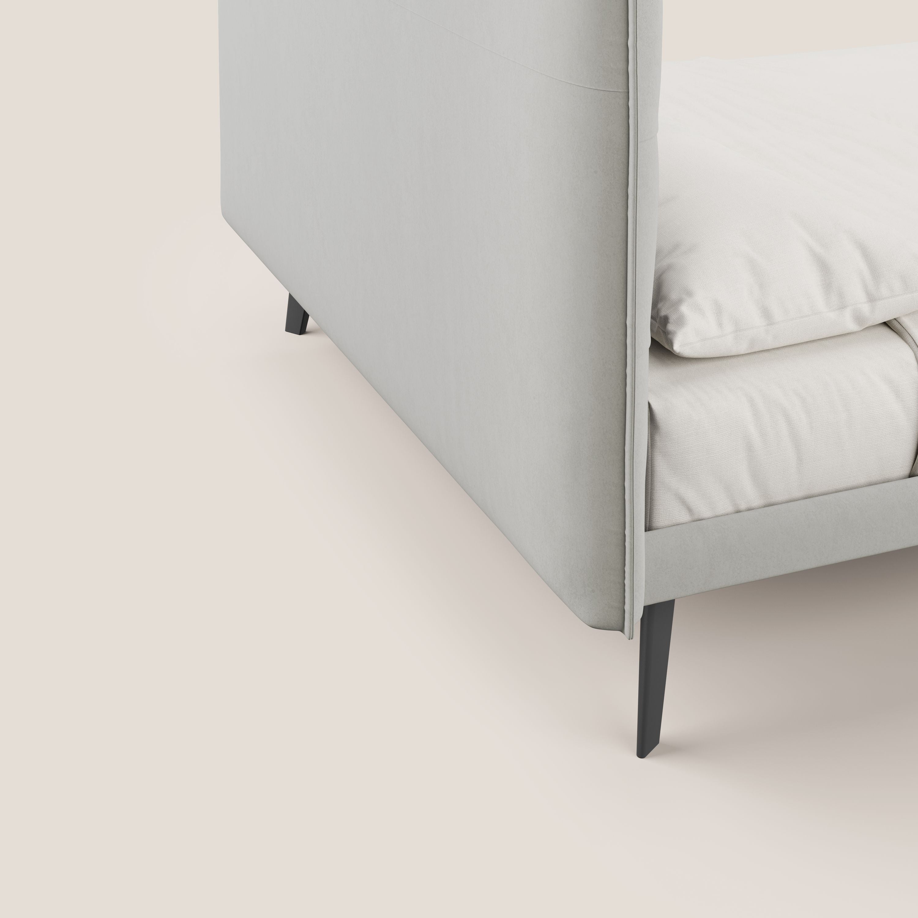 Brigitte letto con testata trapuntata piedi alti in mogano e tessuto impermeabile T09 panna - divani.store