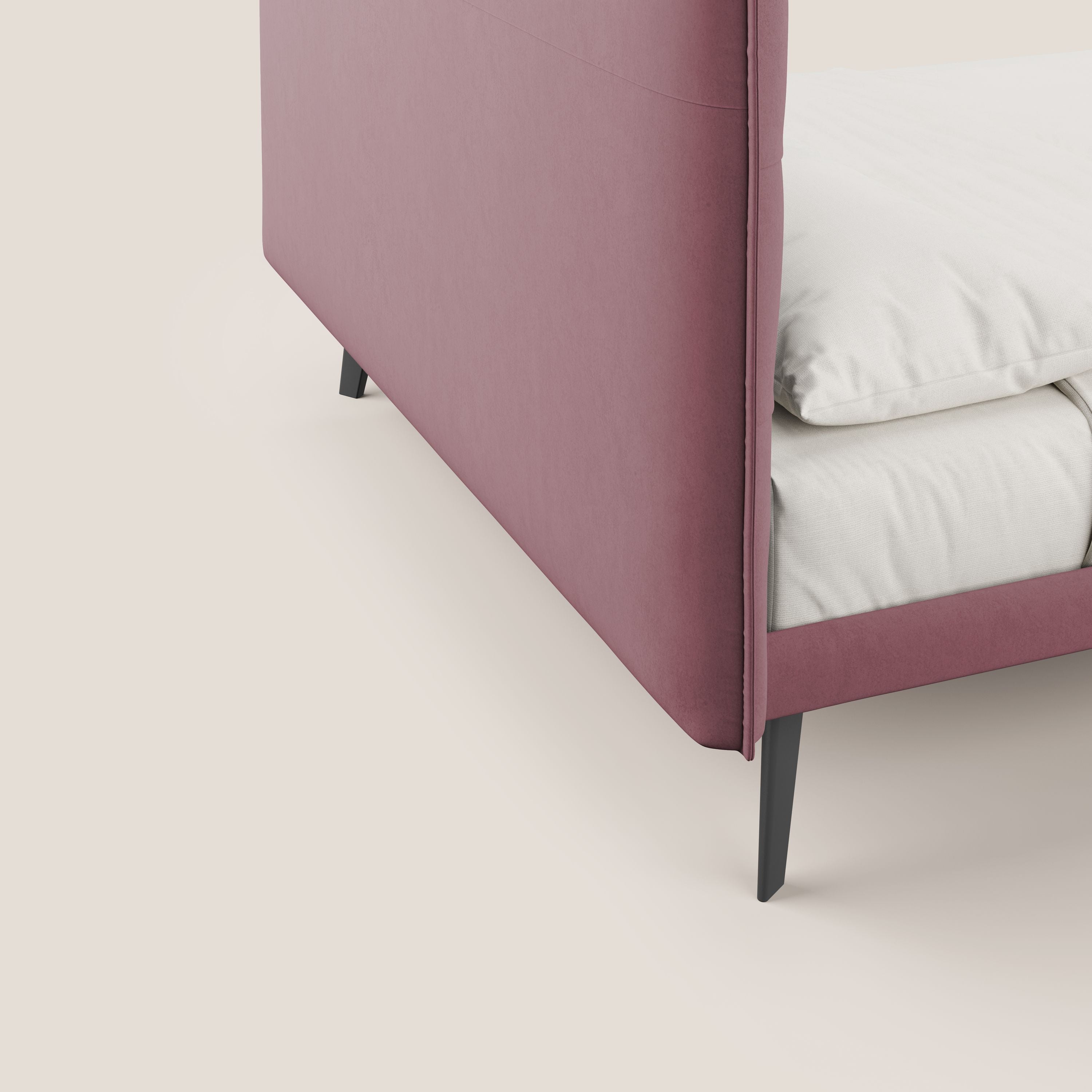 Brigitte letto con testata trapuntata piedi alti in mogano e tessuto impermeabile T09 salmone - divani.store