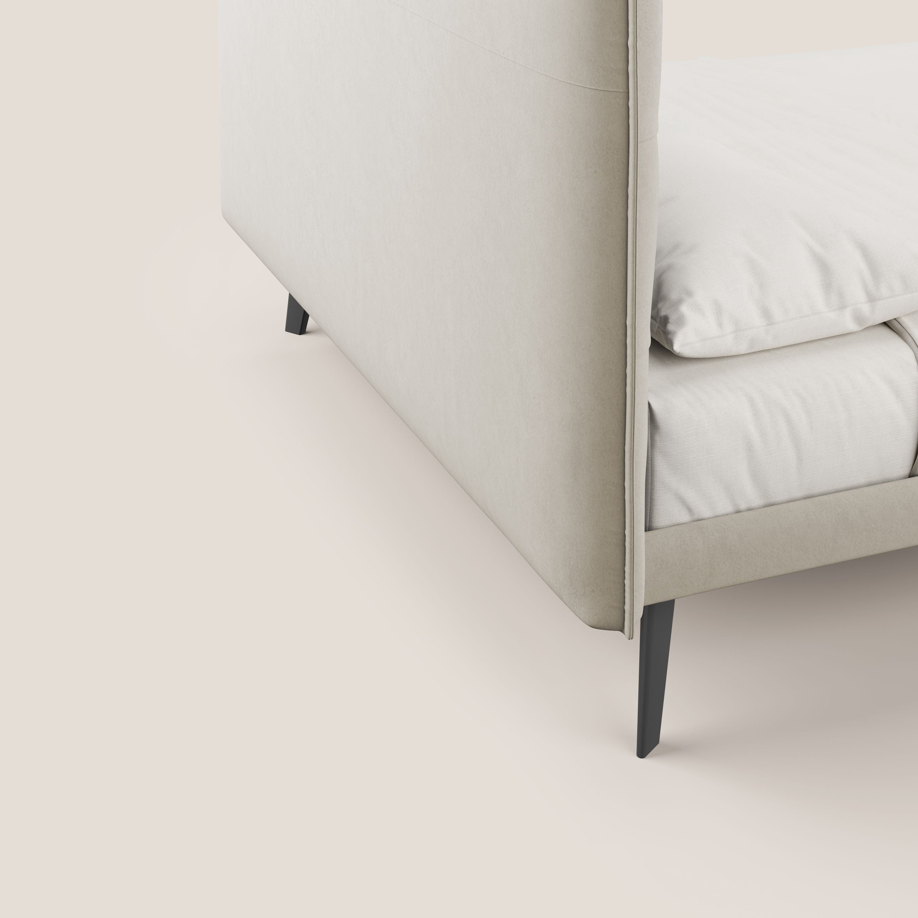 Brigitte letto con testata trapuntata piedi alti in mogano e tessuto impermeabile T09 beige - divani.store