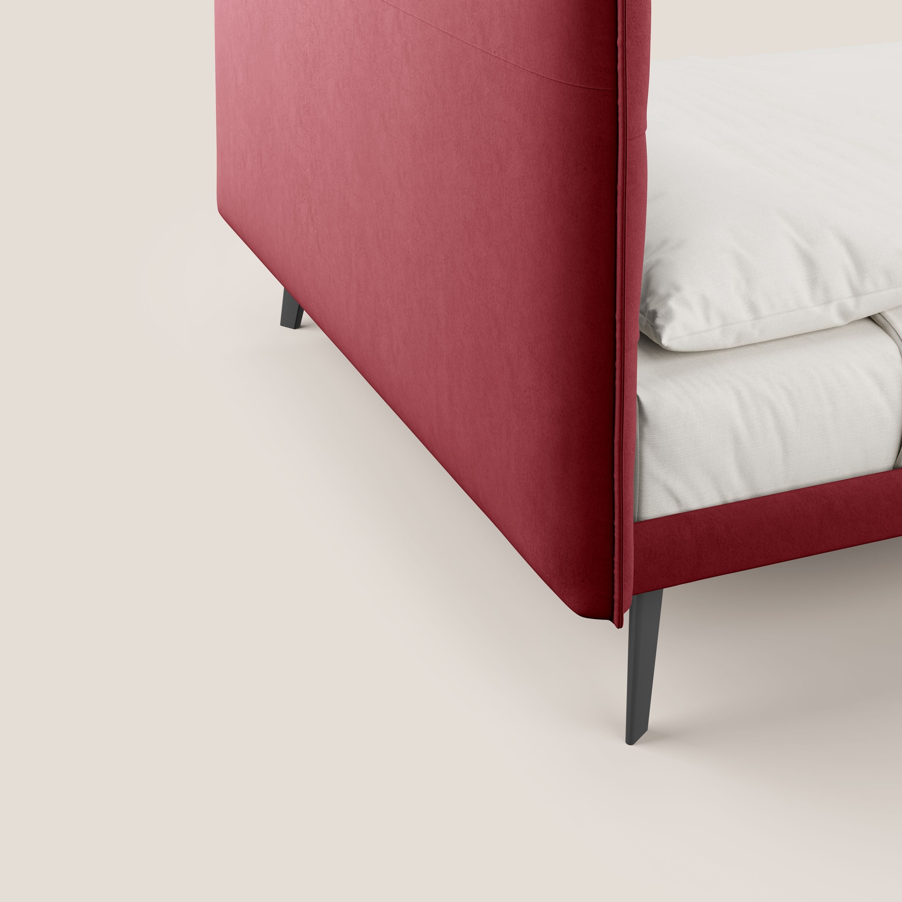 Brigitte letto con testata trapuntata piedi alti in mogano e tessuto impermeabile T09 rosso - divani.store