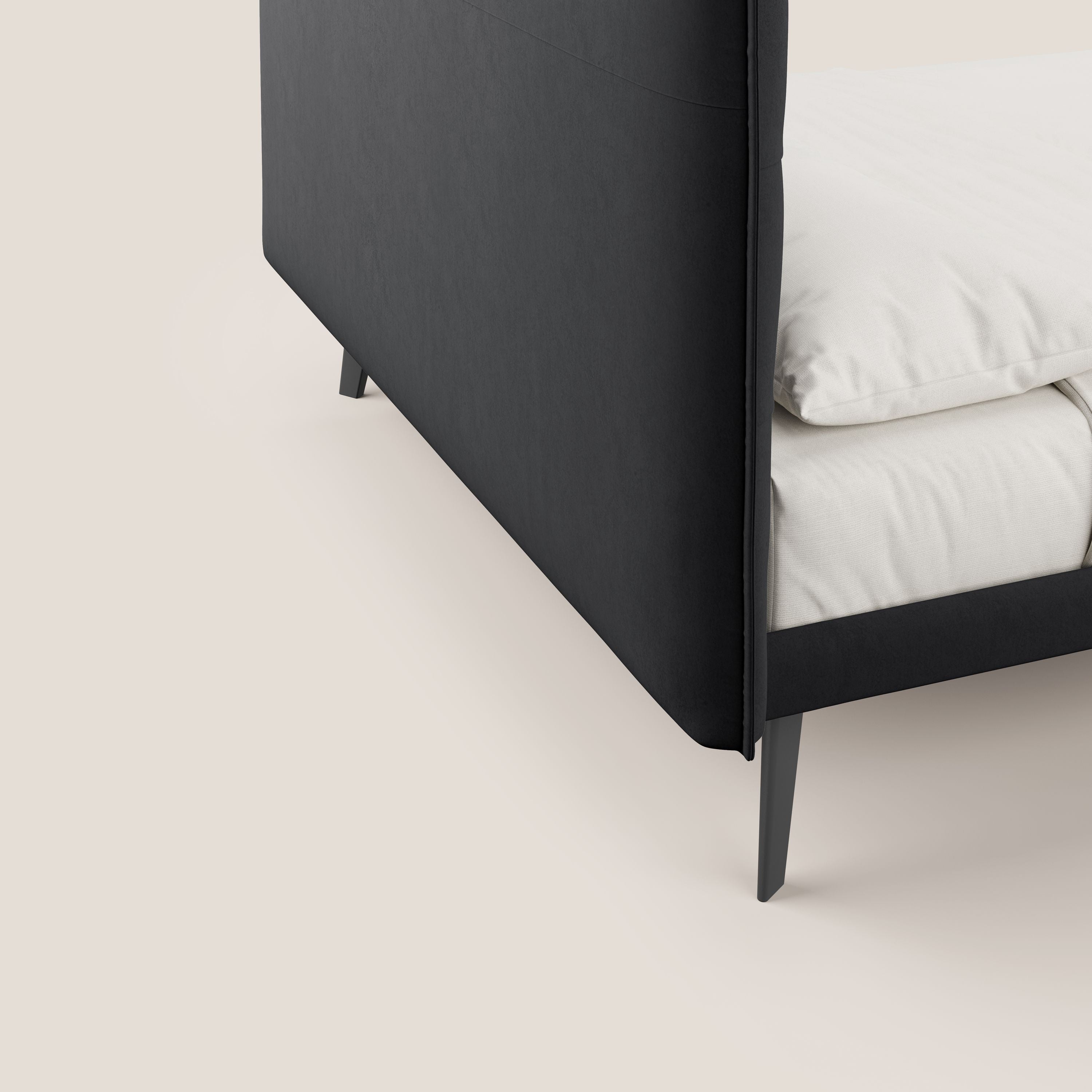Brigitte letto con testata trapuntata piedi alti in mogano e tessuto impermeabile T09 antracite - divani.store