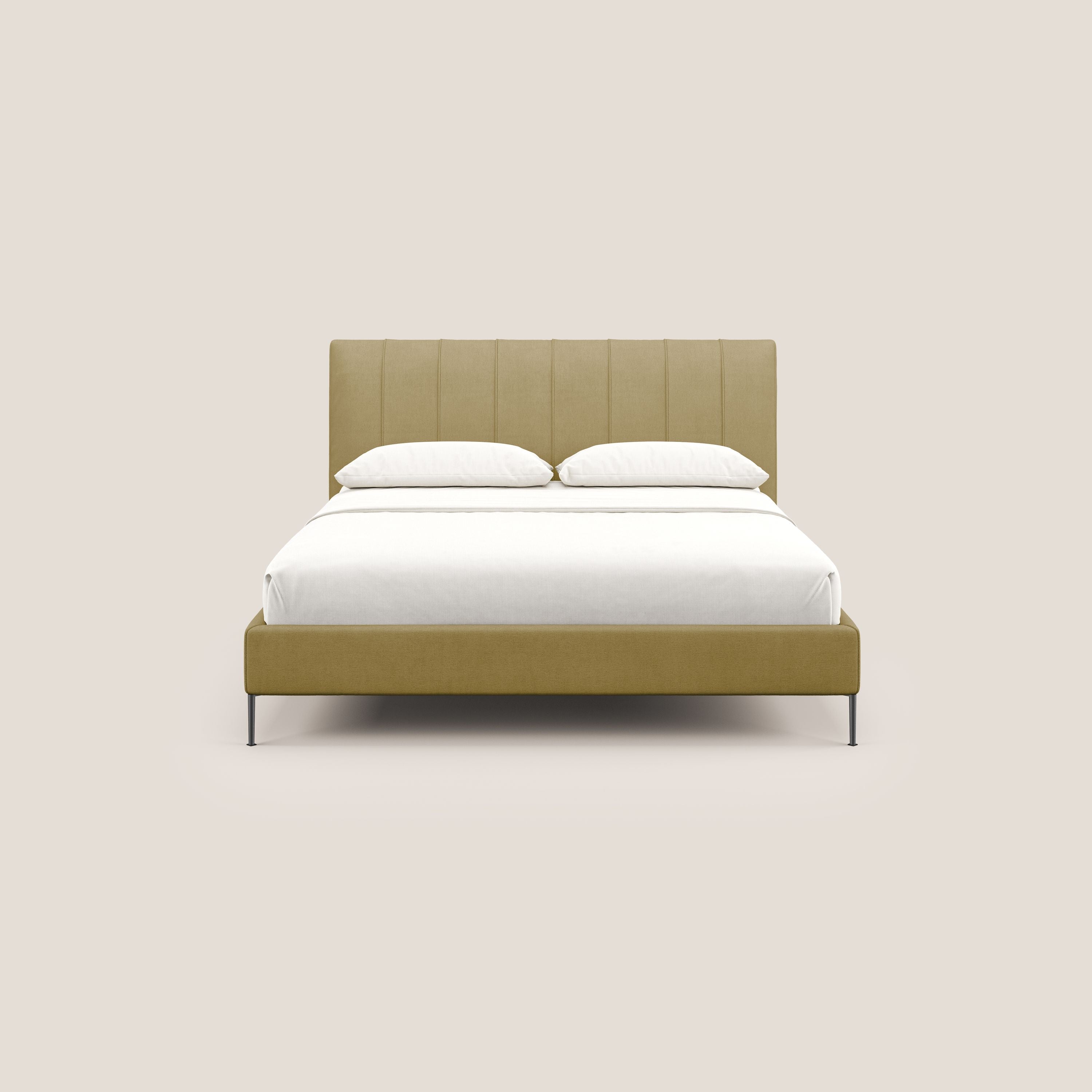 Calliope letto imbottito piedini alti completamente sfoderabile in tessuto smacchiabile T17 giallo - divani.store