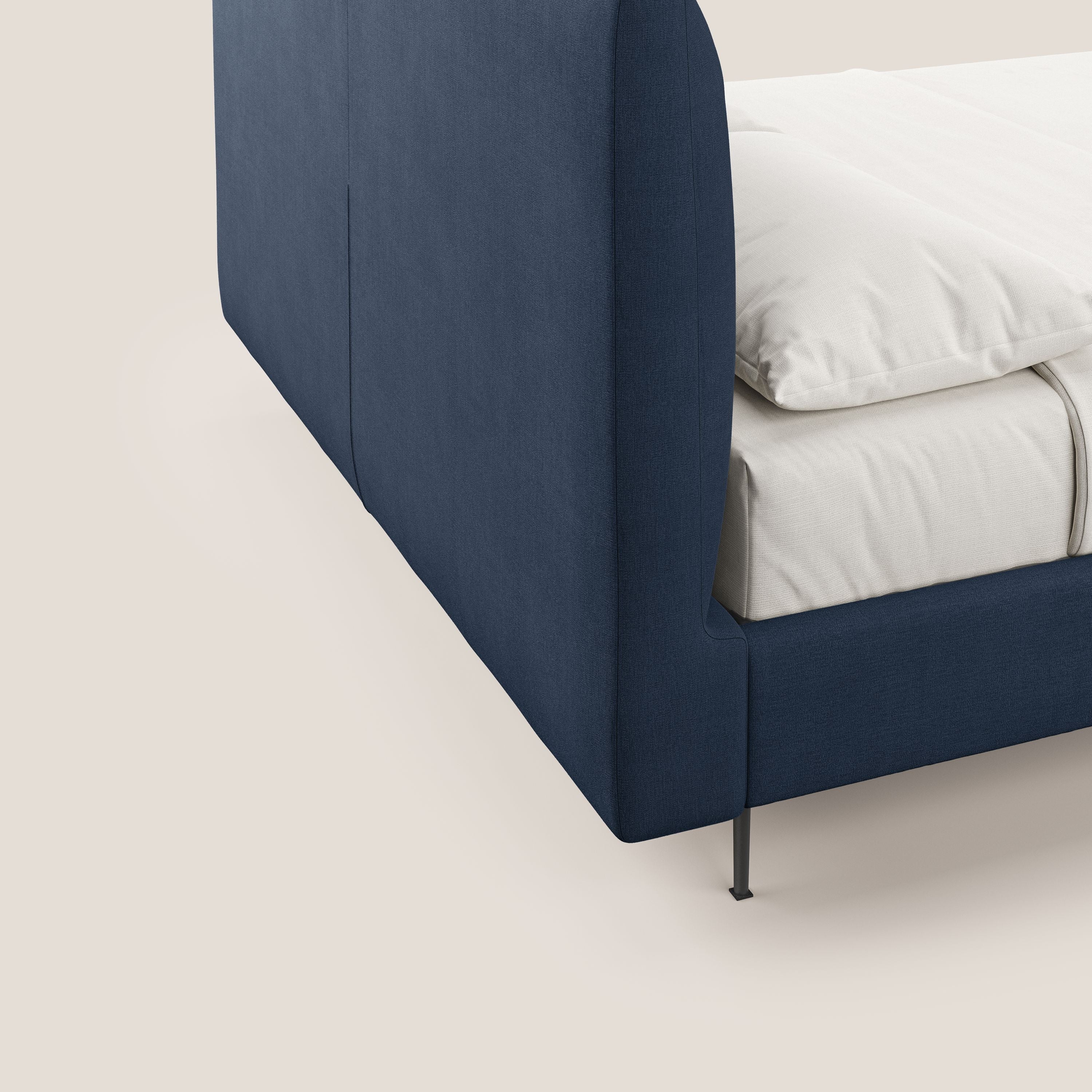 Calliope letto imbottito piedini alti completamente sfoderabile in tessuto smacchiabile T17 blu - divani.store