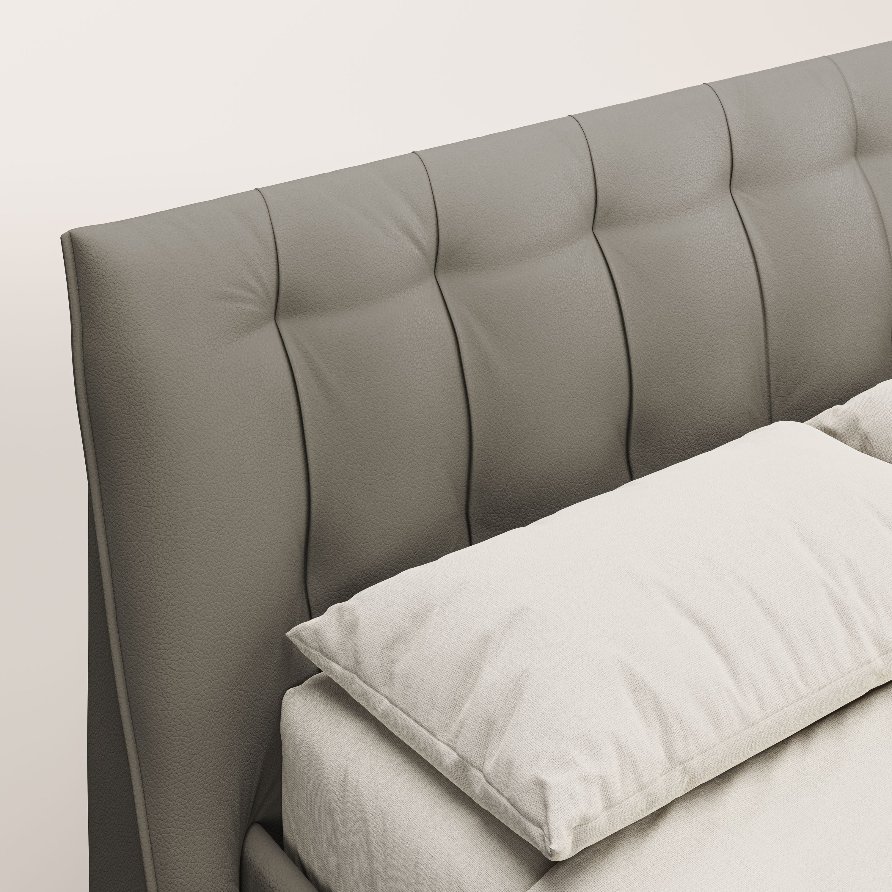 Clizia letto imbottito di design con vano contenitore in ecopelle impermeabile T04 talpa - divani.store