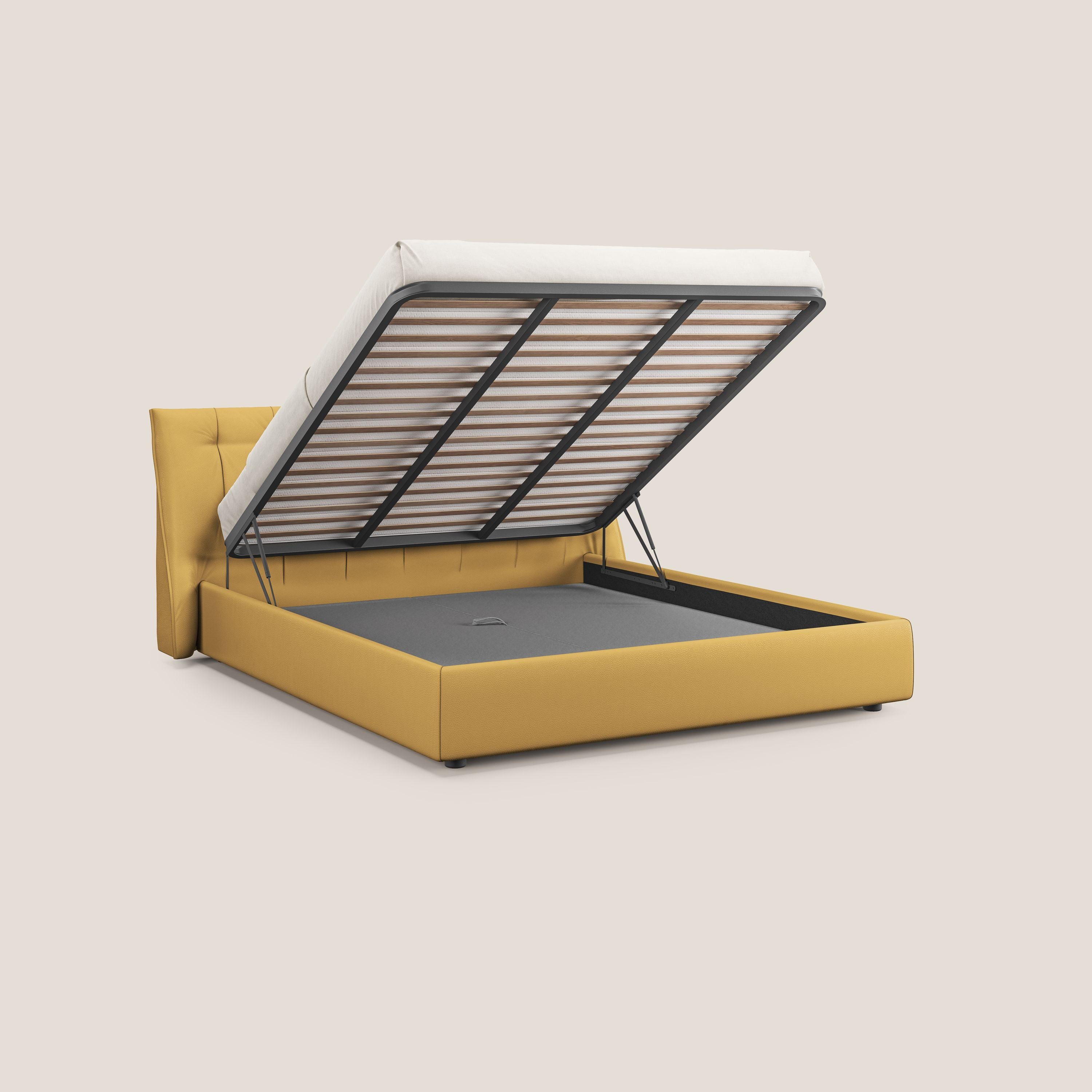 Clizia letto imbottito di design con vano contenitore in ecopelle impermeabile T04 - divani.store