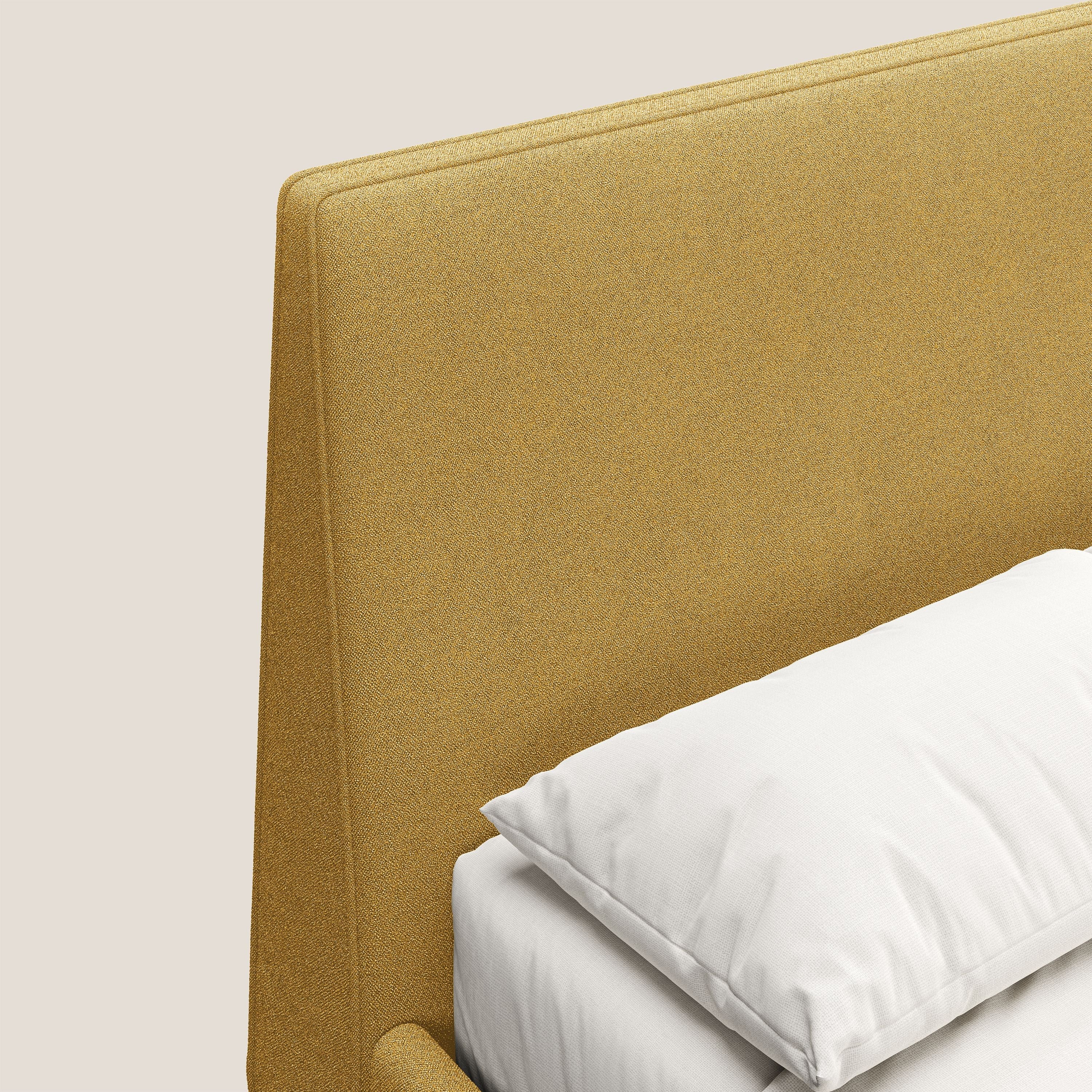 Dorotea letto imbottito con piedi in legno in morbido bouclé impermeabile T07 giallo - divani.store