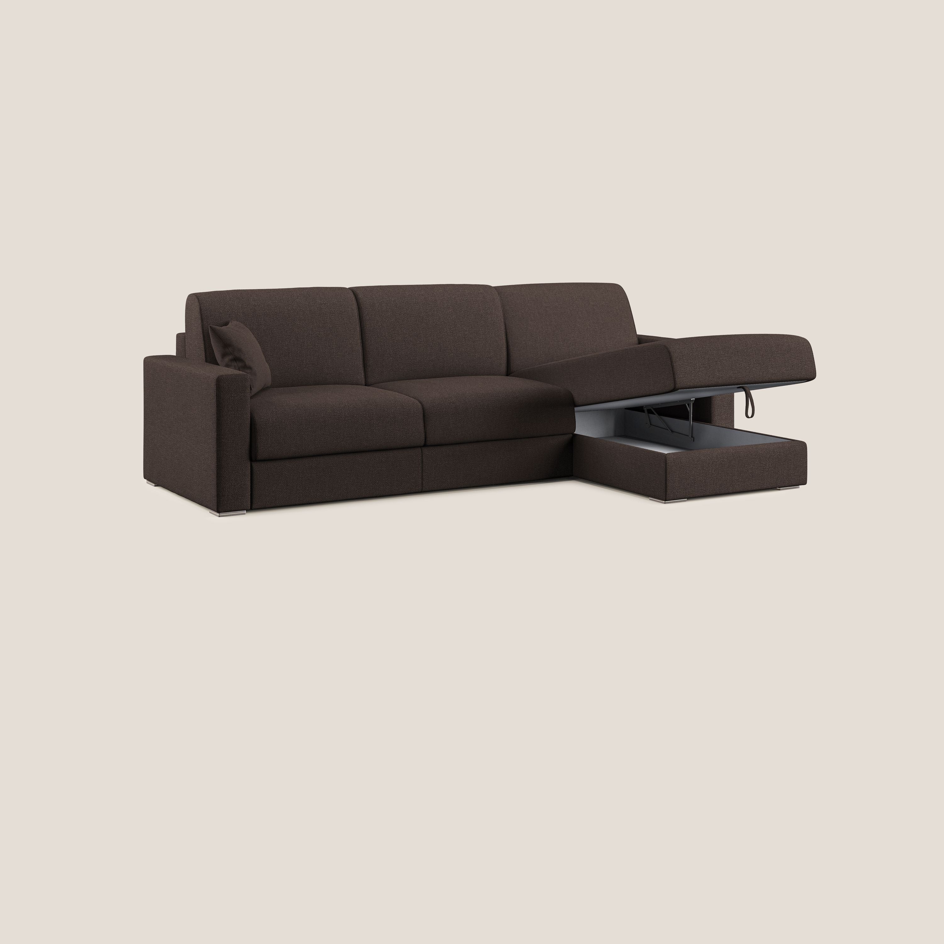 Best Divano letto angolare con penisola in tessuto smacchiabile QuickClean T08 marrone - divani.store