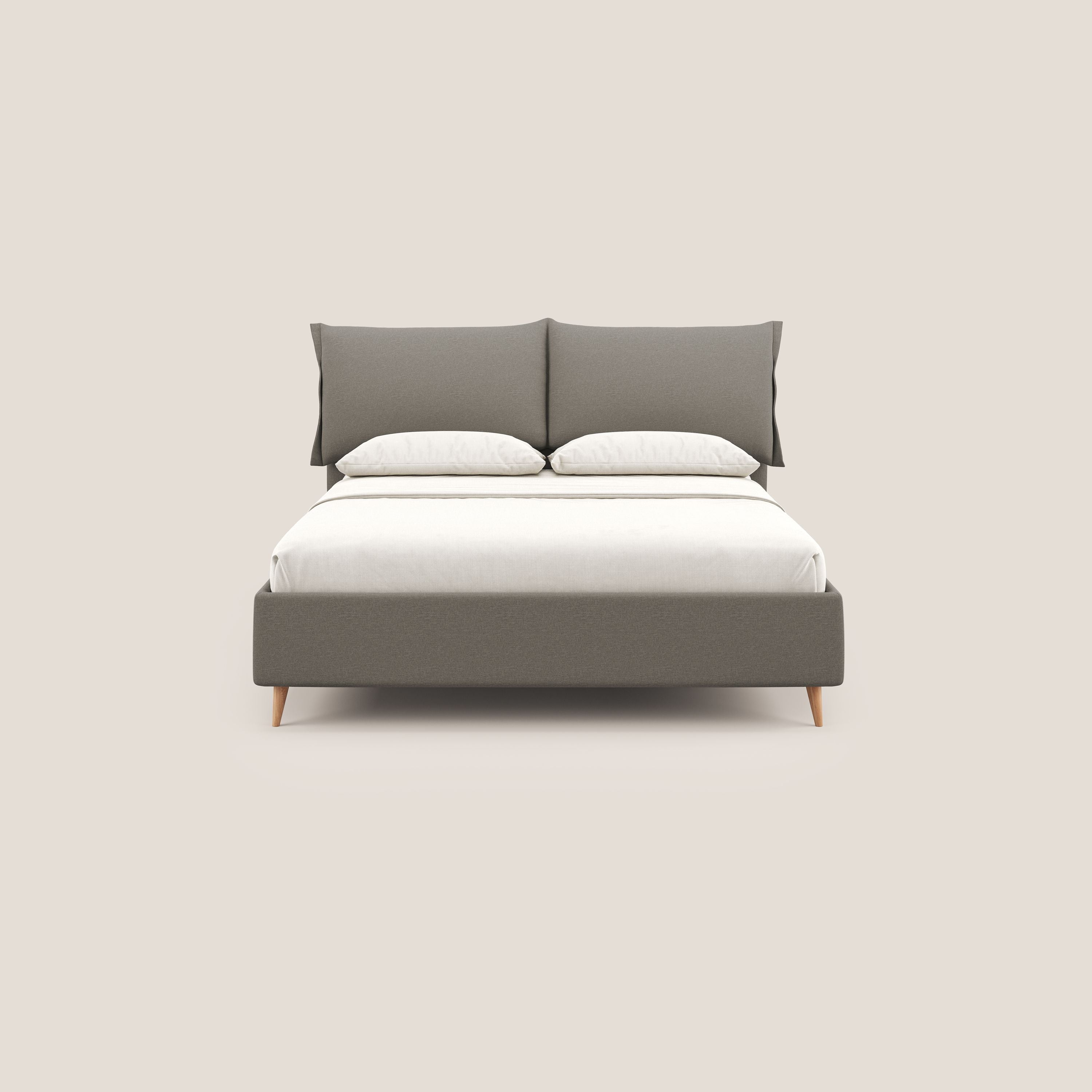 Elettra letto contenitore imbottito e sfoderabile con cuscini testata in tessuto impermeabile T13 tortora - divani.store