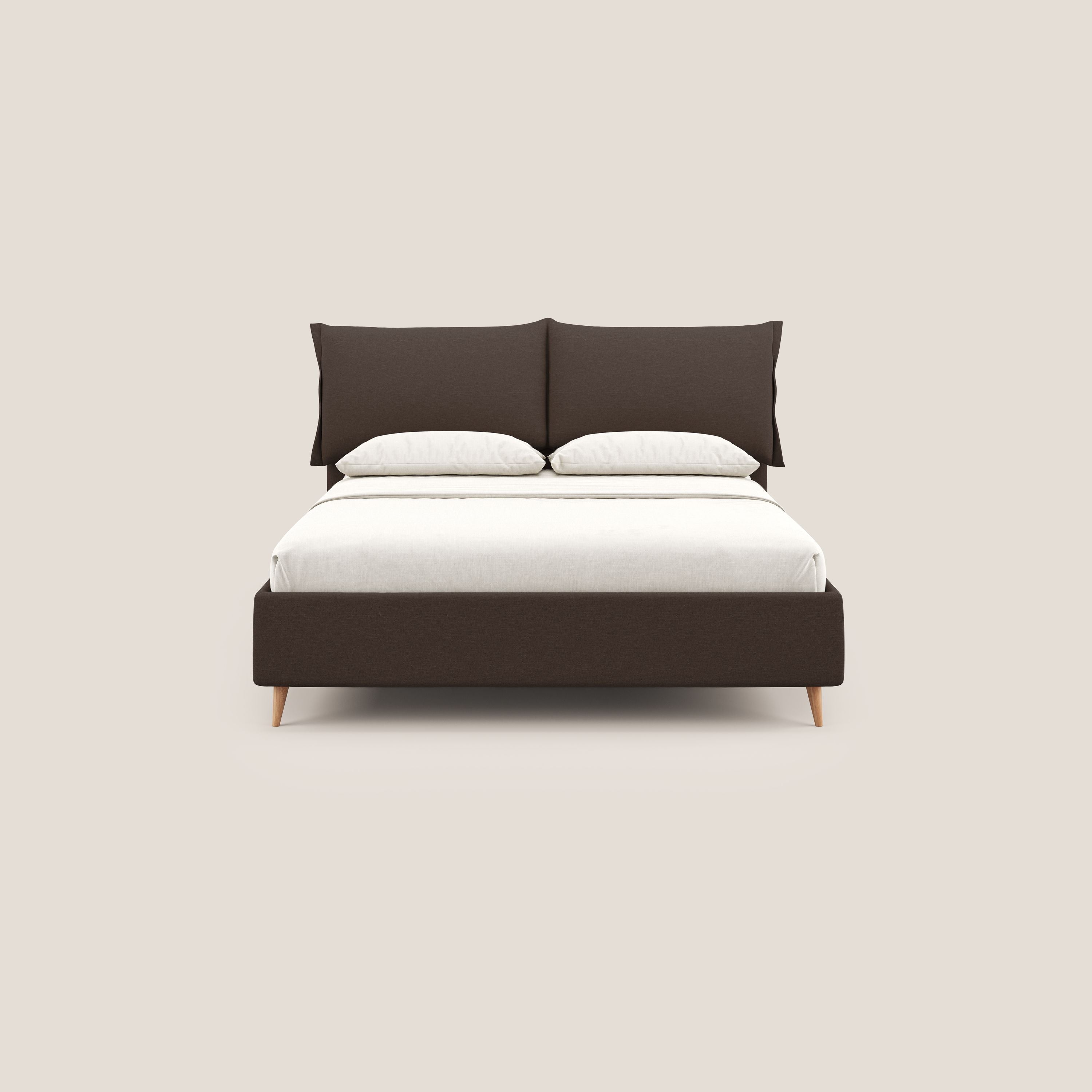 Elettra letto contenitore imbottito e sfoderabile con cuscini testata in tessuto impermeabile T13 marrone - divani.store