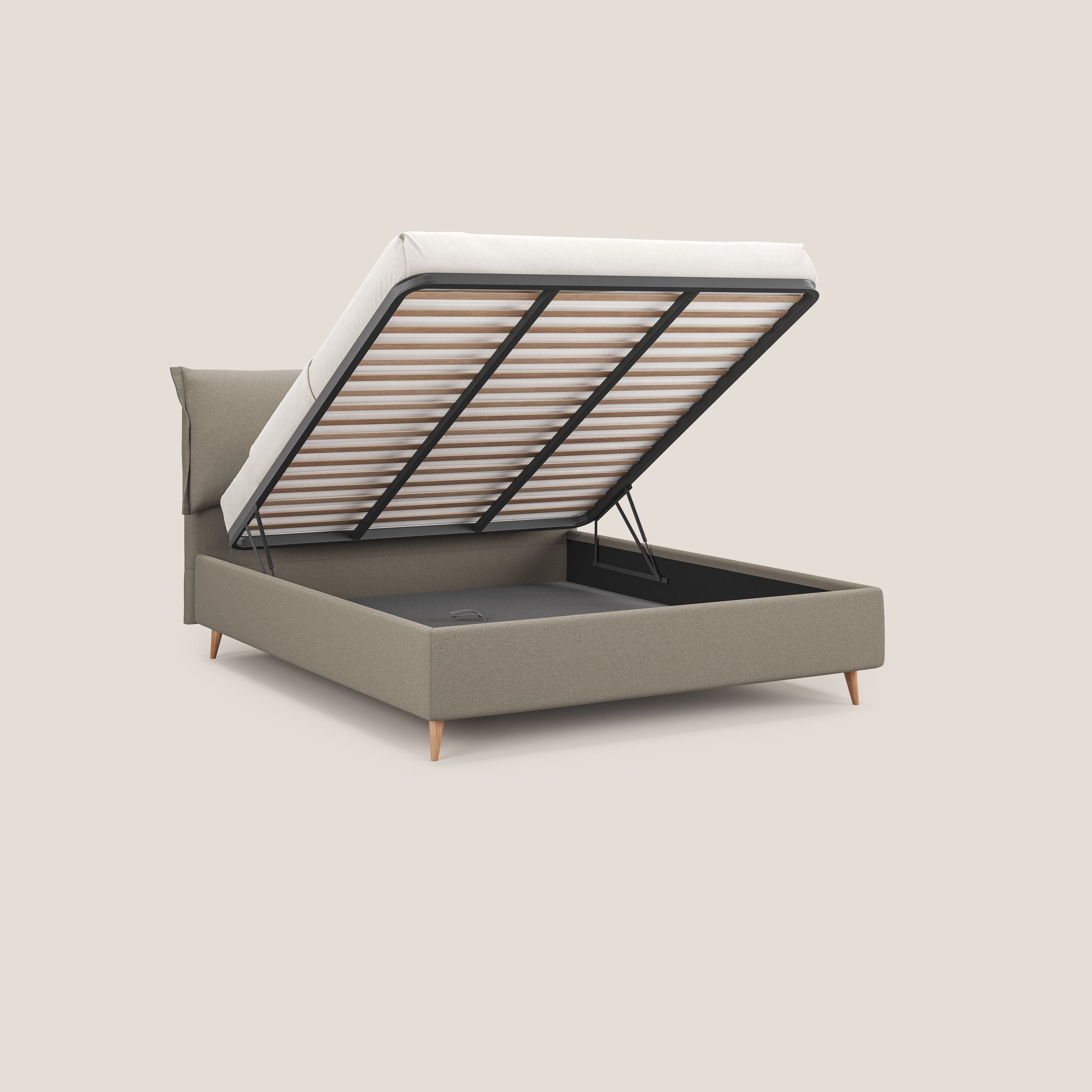 Elettra letto contenitore imbottito e sfoderabile con cuscini testata in tessuto impermeabile T13 panna - divani.store